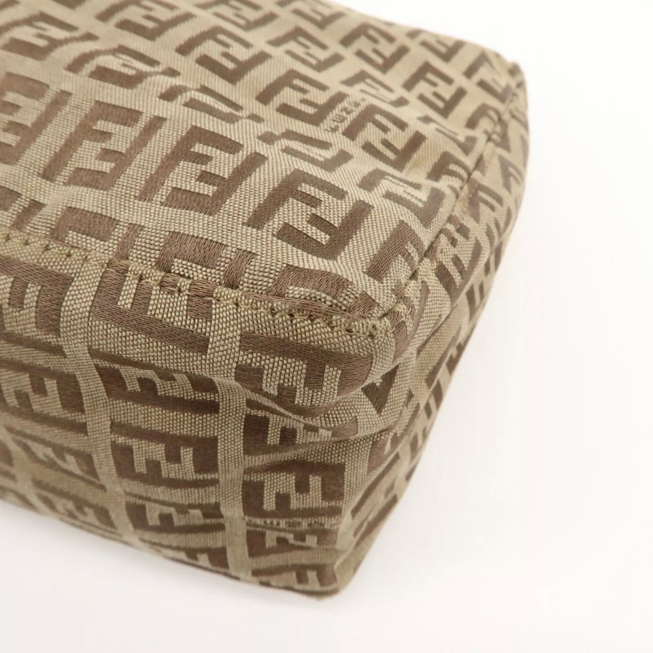 Fendi Zucchino Canvas Leather Hand Bag Beige Brown