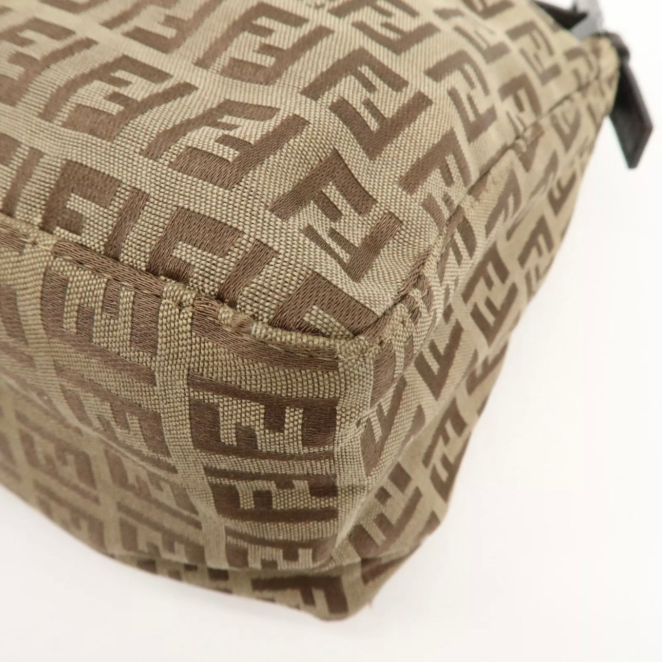 Fendi Zucchino Canvas Leather Hand Bag Beige Brown