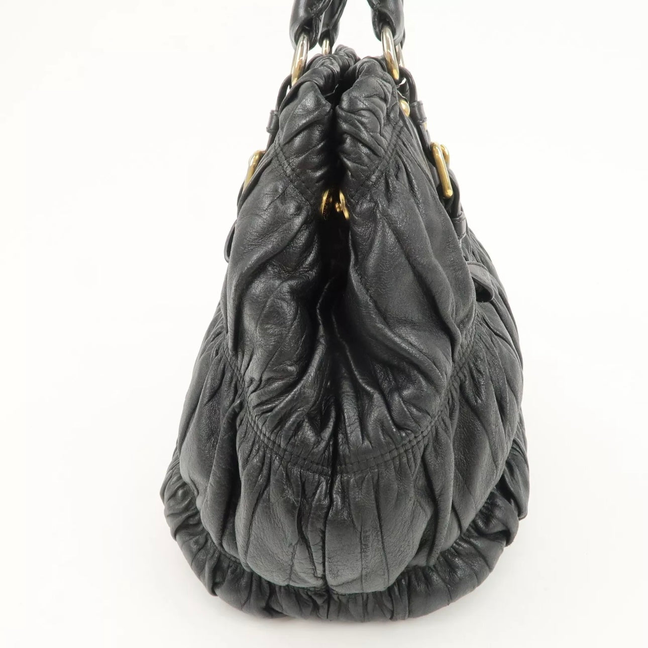 PRADA Leather Gathered 2Way Shoulder Bag Black