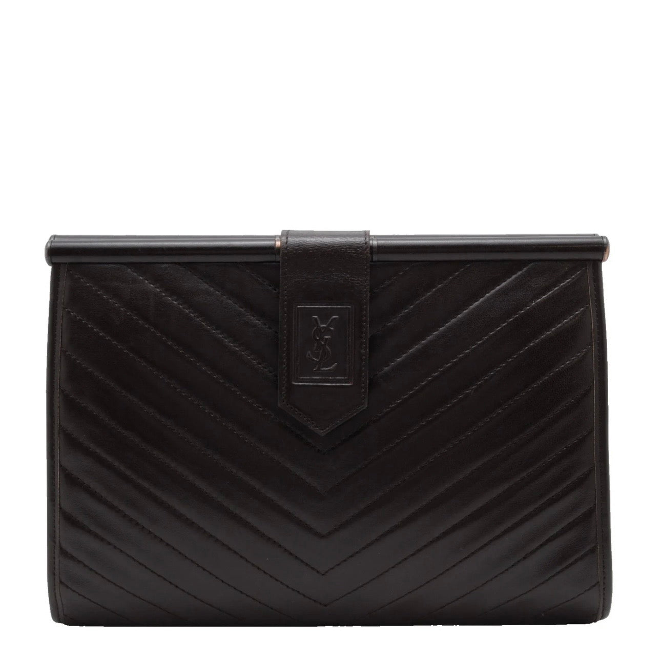 Saint Laurent Chevron Clutch Bag - Black, Leather