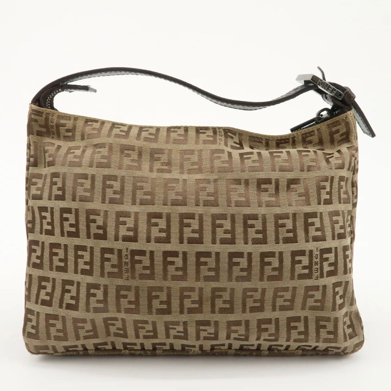 Fendi Zucchino Canvas Leather Hand Bag Beige Brown