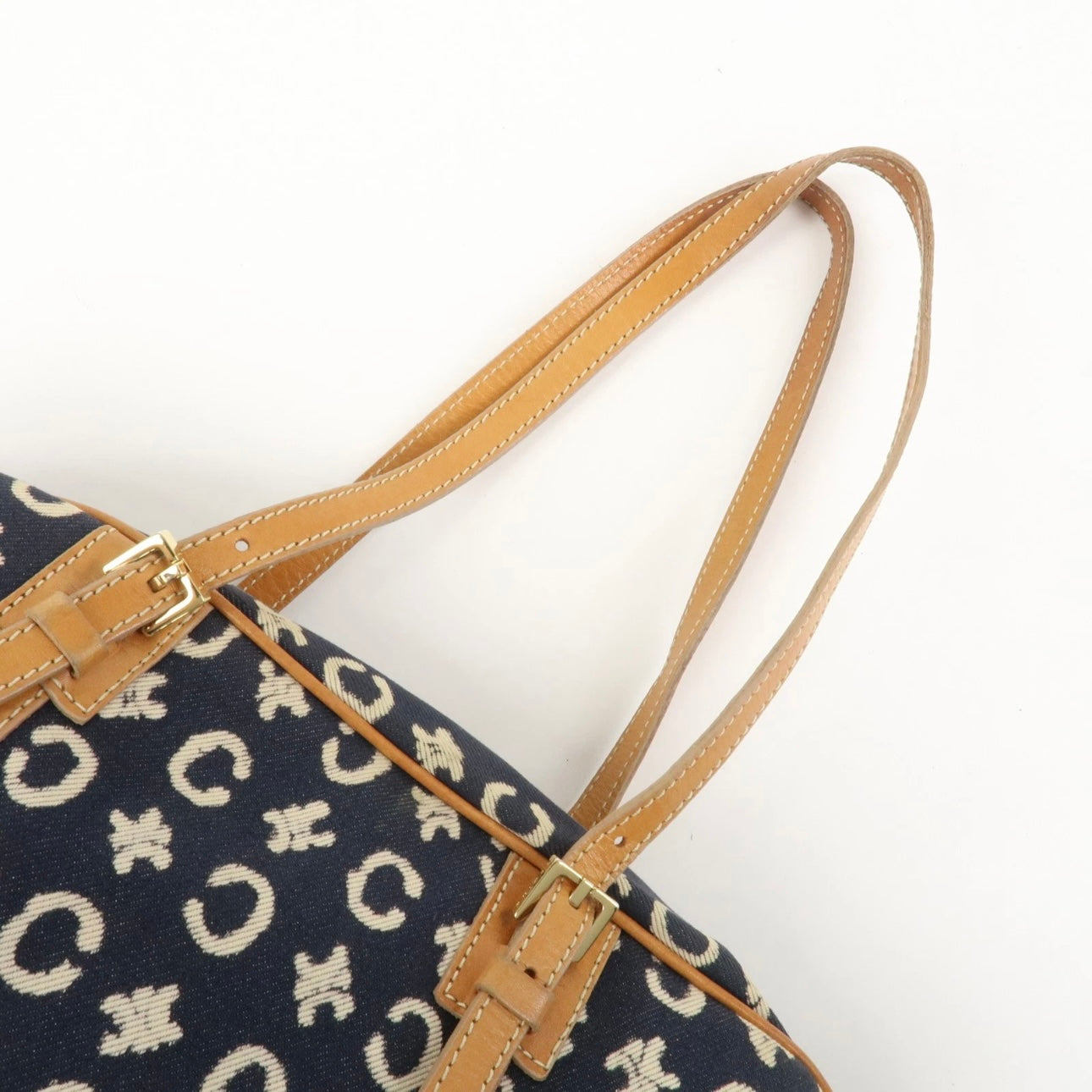 CELINE C Macadam Canvas Leather Shoulder Bag Navy