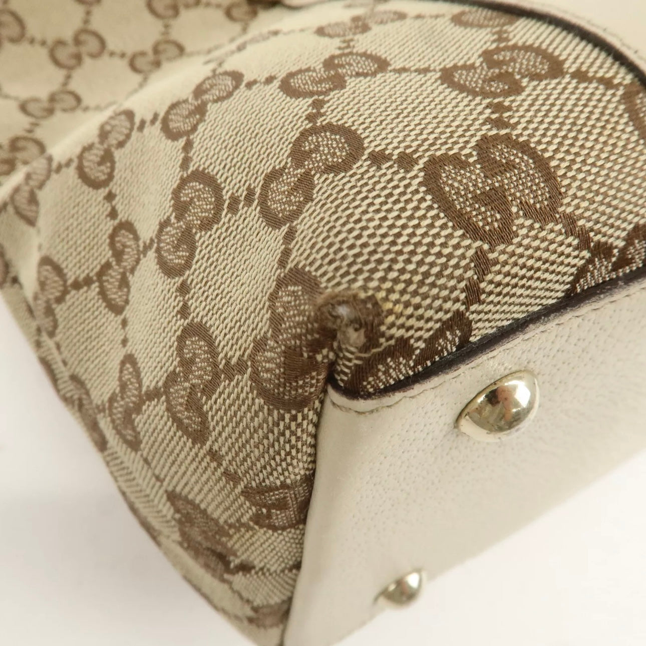 Gucci Abbey GG Canvas Leather Tote Bag Beige Ivory