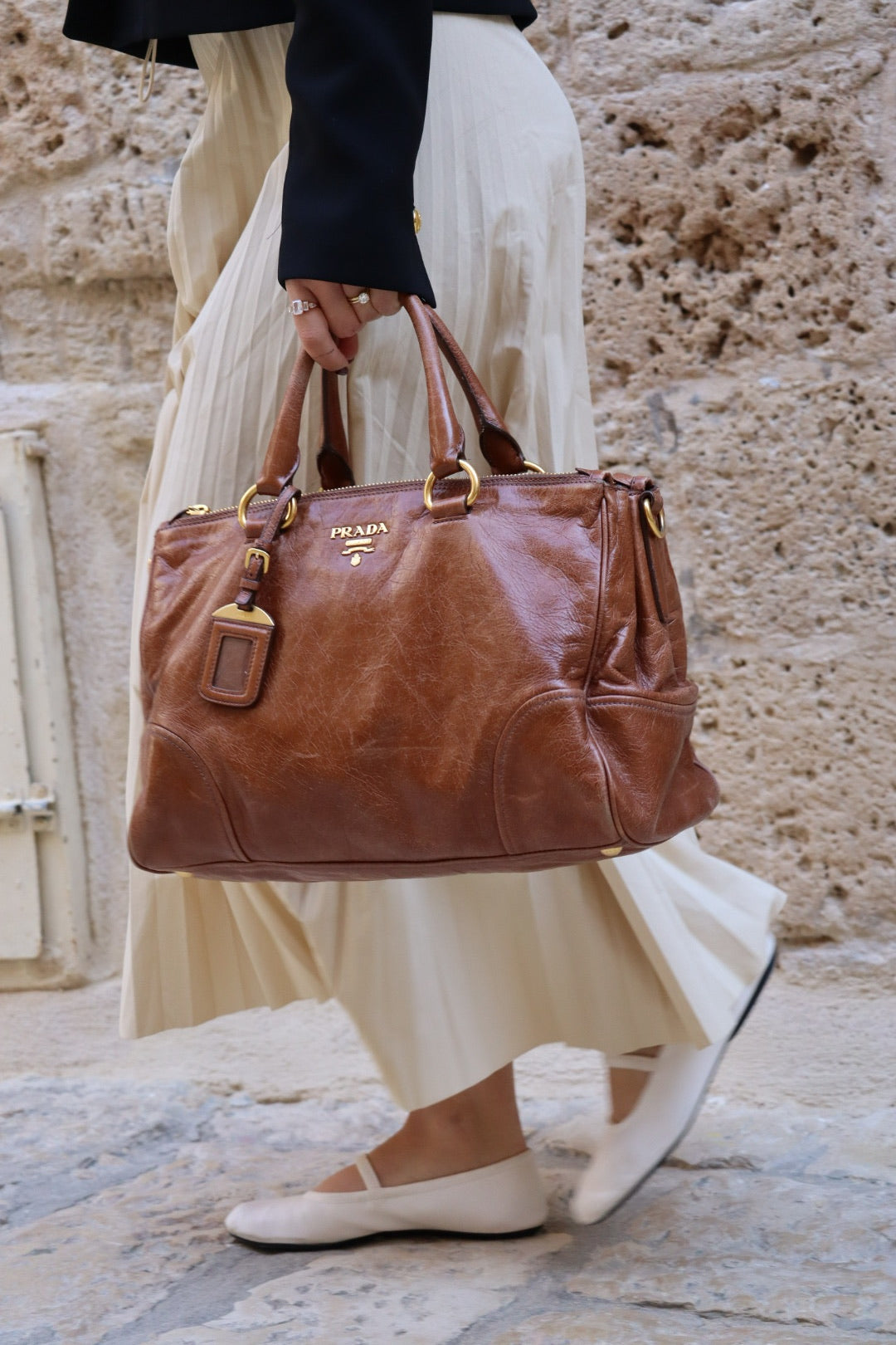 PRADA Leather Shoulder & Hand Bag Brown