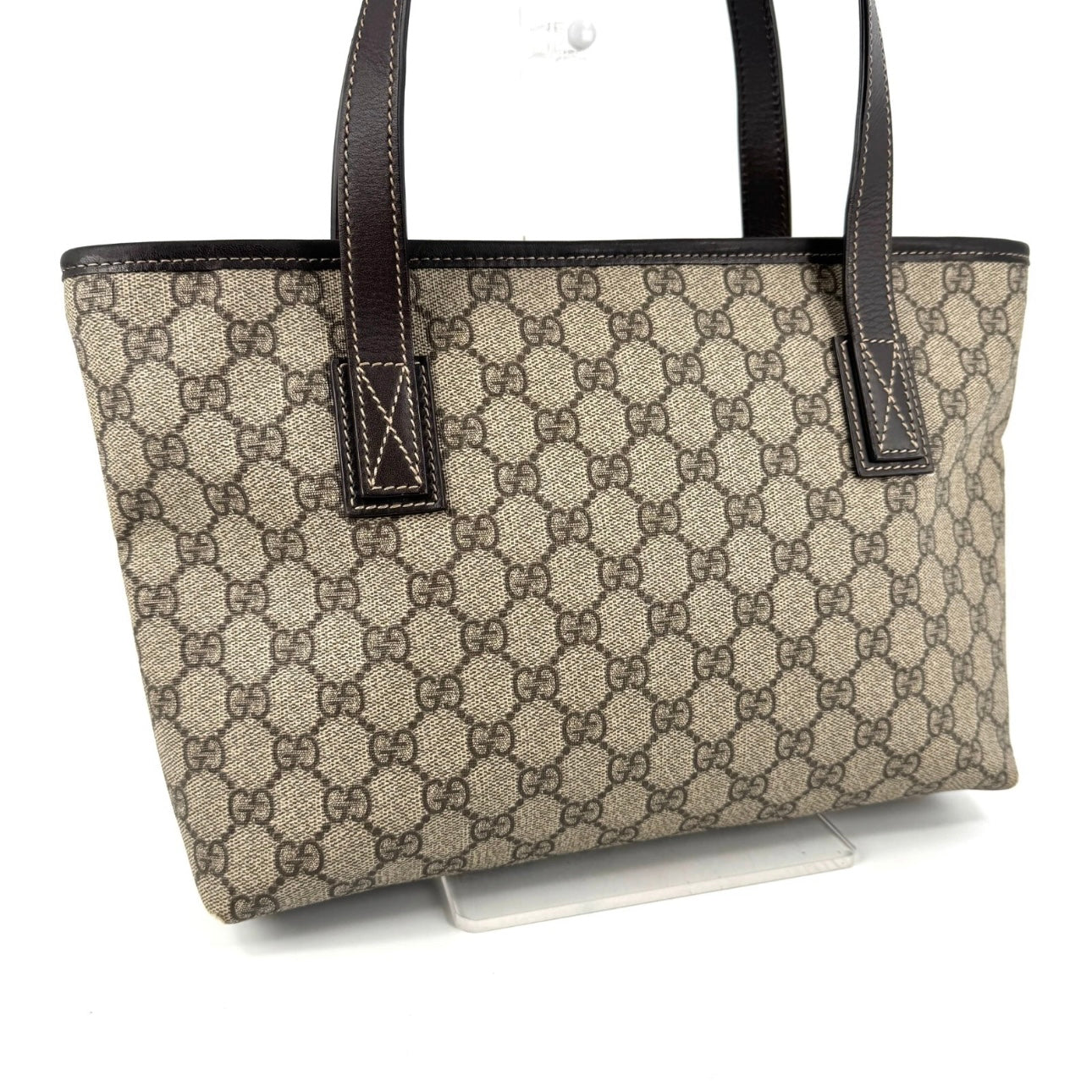 Gucci GG PVC Leather Supreme Tote Shoulder Bag Brown