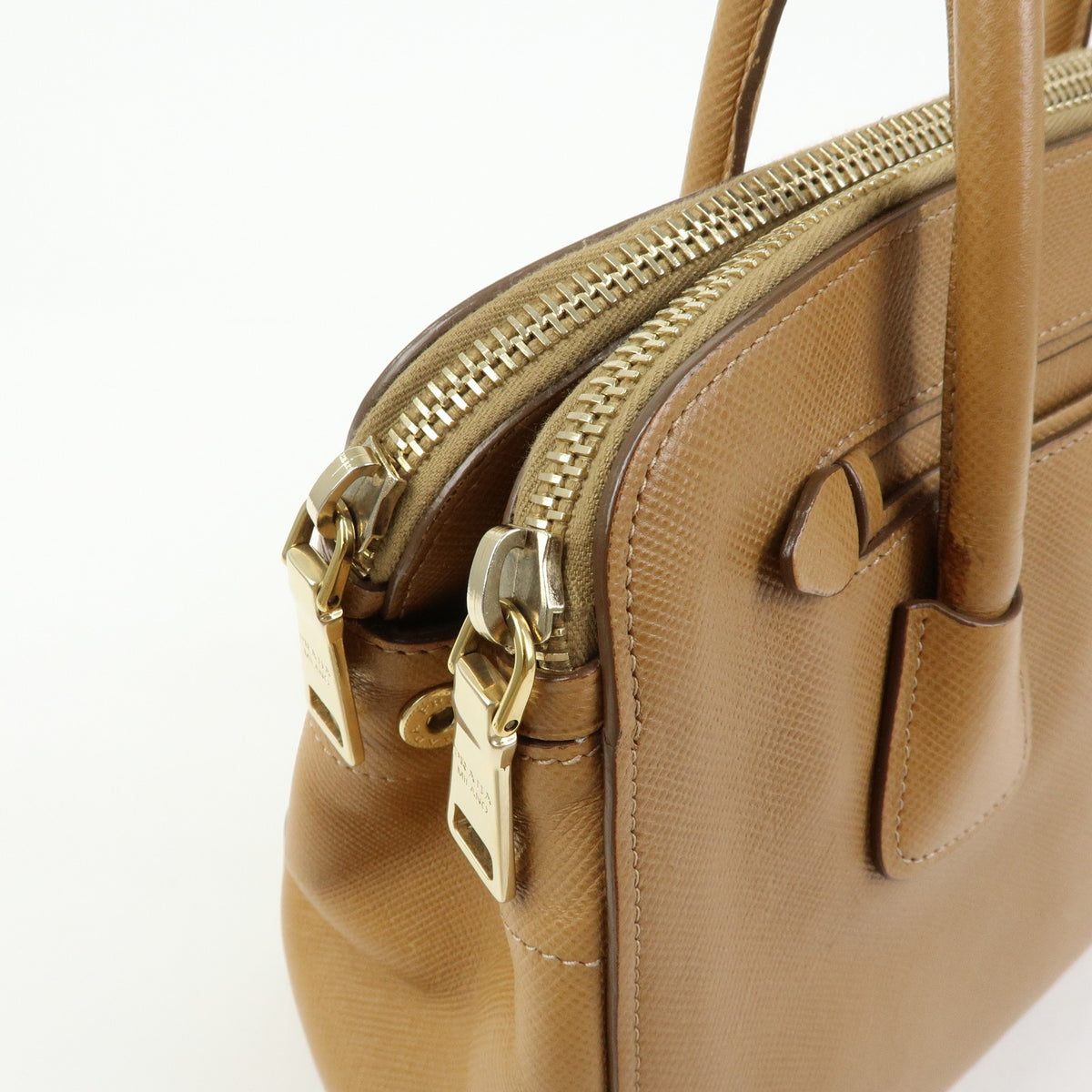 Prada2way Hand Bag - Camel, Saffiano Leather
