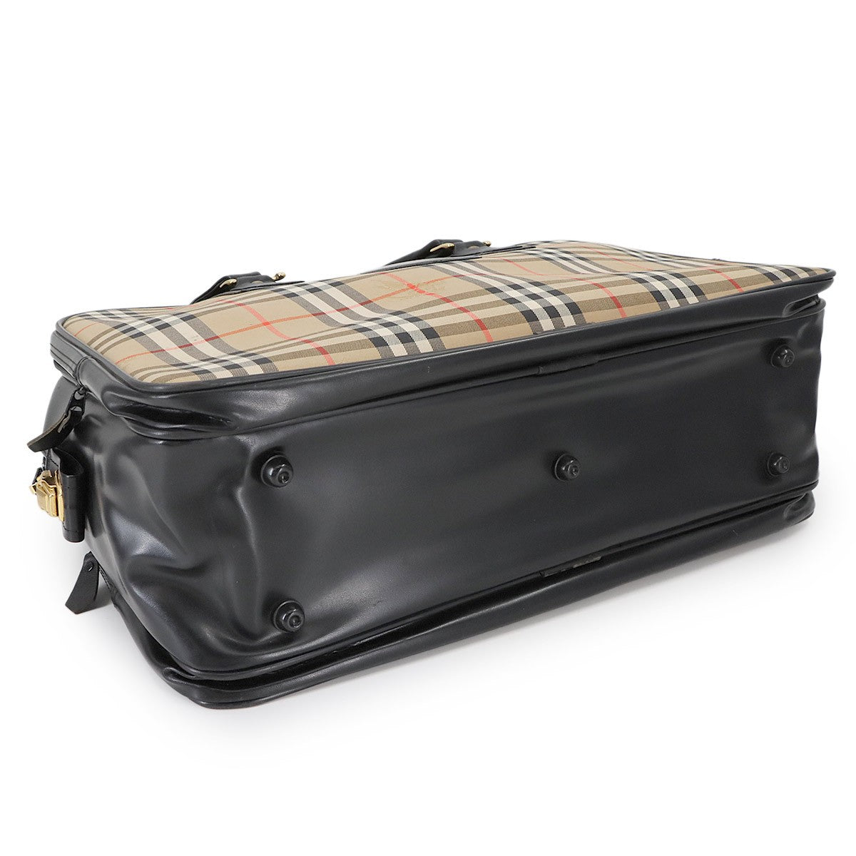 Burberry Plaid Boston Handbag - Beige Black, Canvas Leather