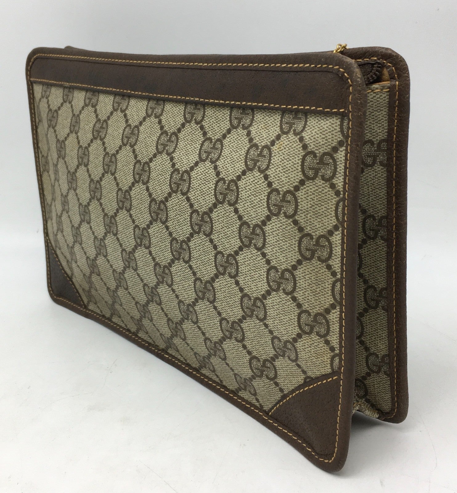 Gucci GG Supreme Monogram Clutch Bag - Beige/Brown, PVC Leather