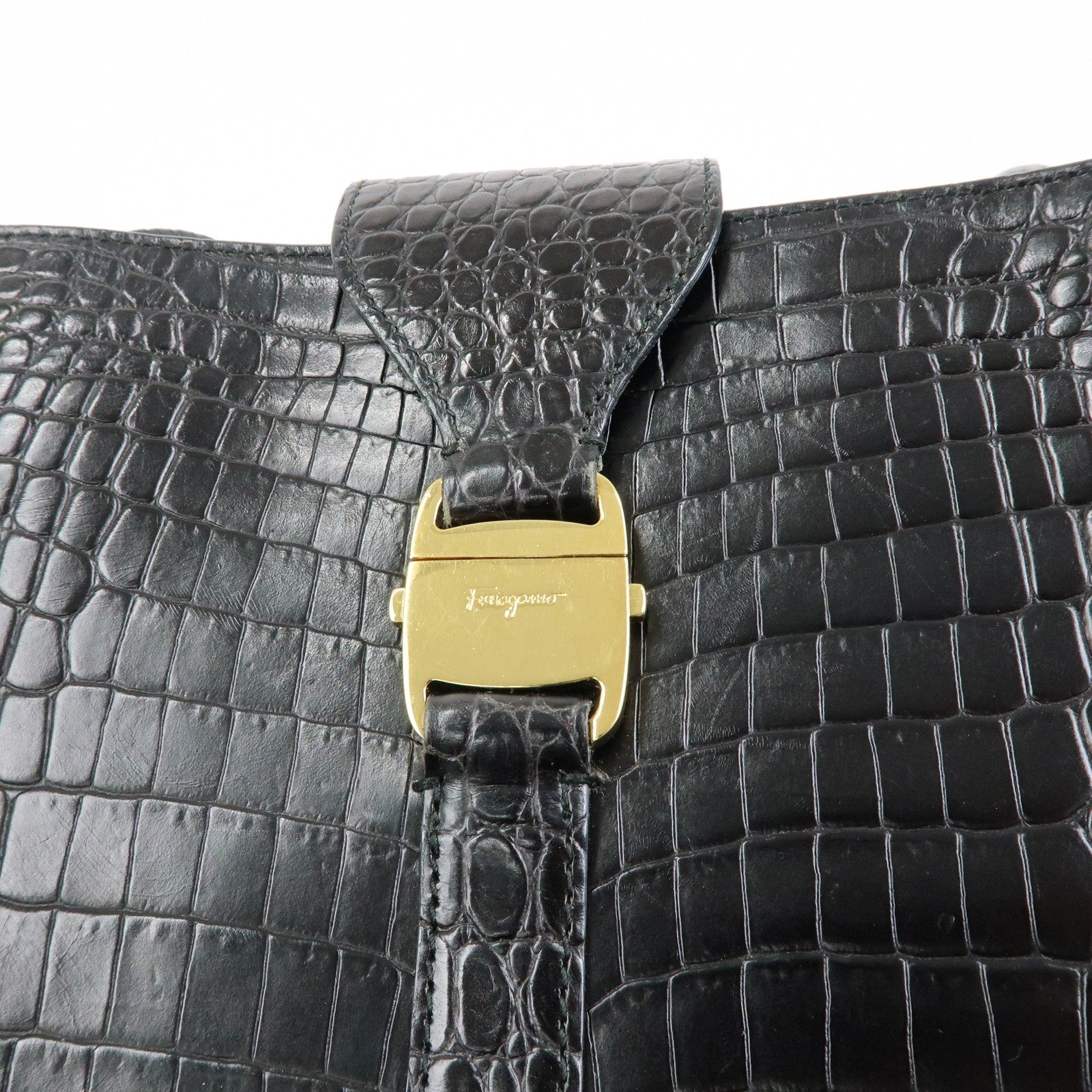 Ferragamo Vara Tote Bag - Black, Embossed Leather