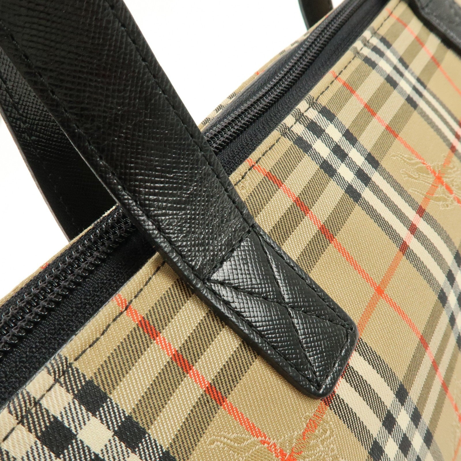 Burberry Nova Plaid Tote Bag - Brown, Black, Canvas, Leather