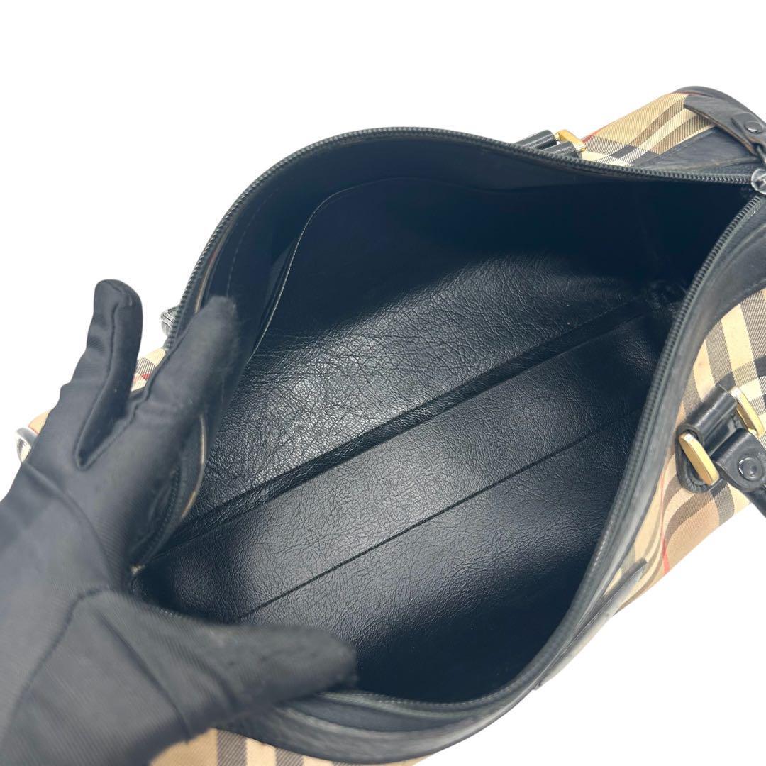 Burberry Nova Check Cylindrical Hand Bag - Black x Beige, Canvas and Leather
