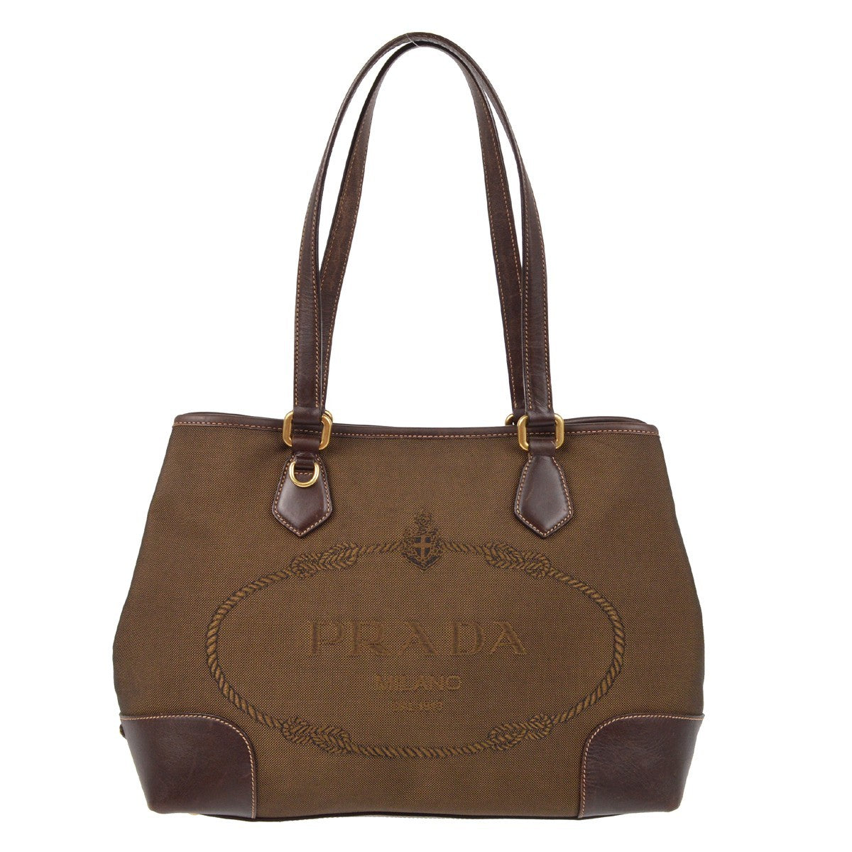 Prada Logo Jacquard Tote Bag - Brown, Canvas & Leather