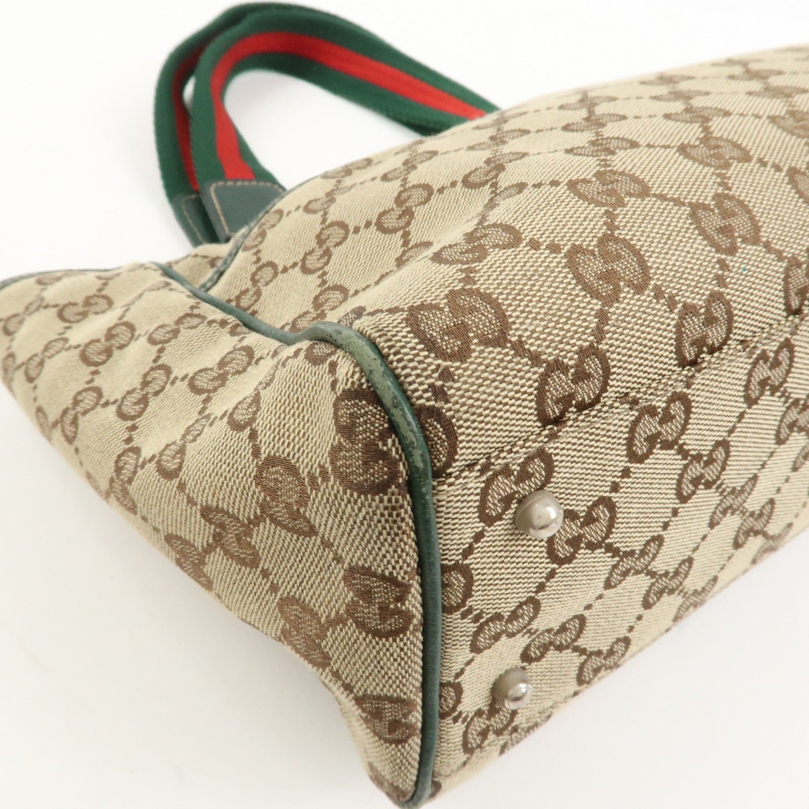 Gucci Tote Hand Bag - Brown and Green, GG Canvas and Leather