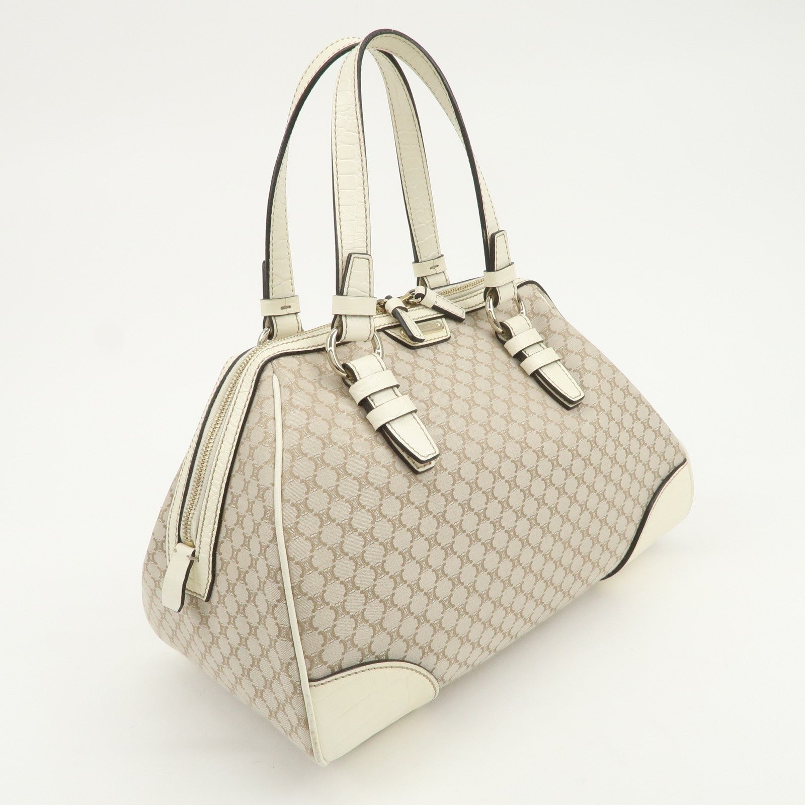 Celine Macadam Boston Hand Bag - Beige Ivory, Canvas Leather