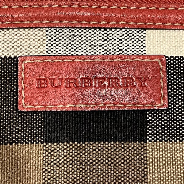 Burberry Tote Bag Shoulder Bag - Brown x Red, Canvas x Leather