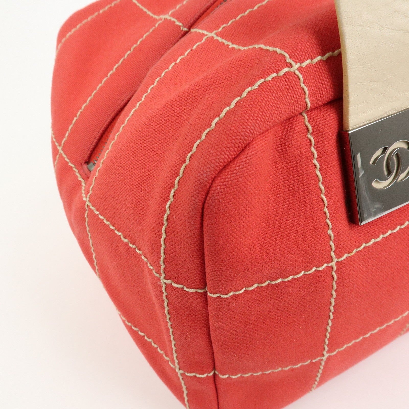 Chanel Chocolate Bar COCO Mark Hand Bag - Red, Canvas Leather