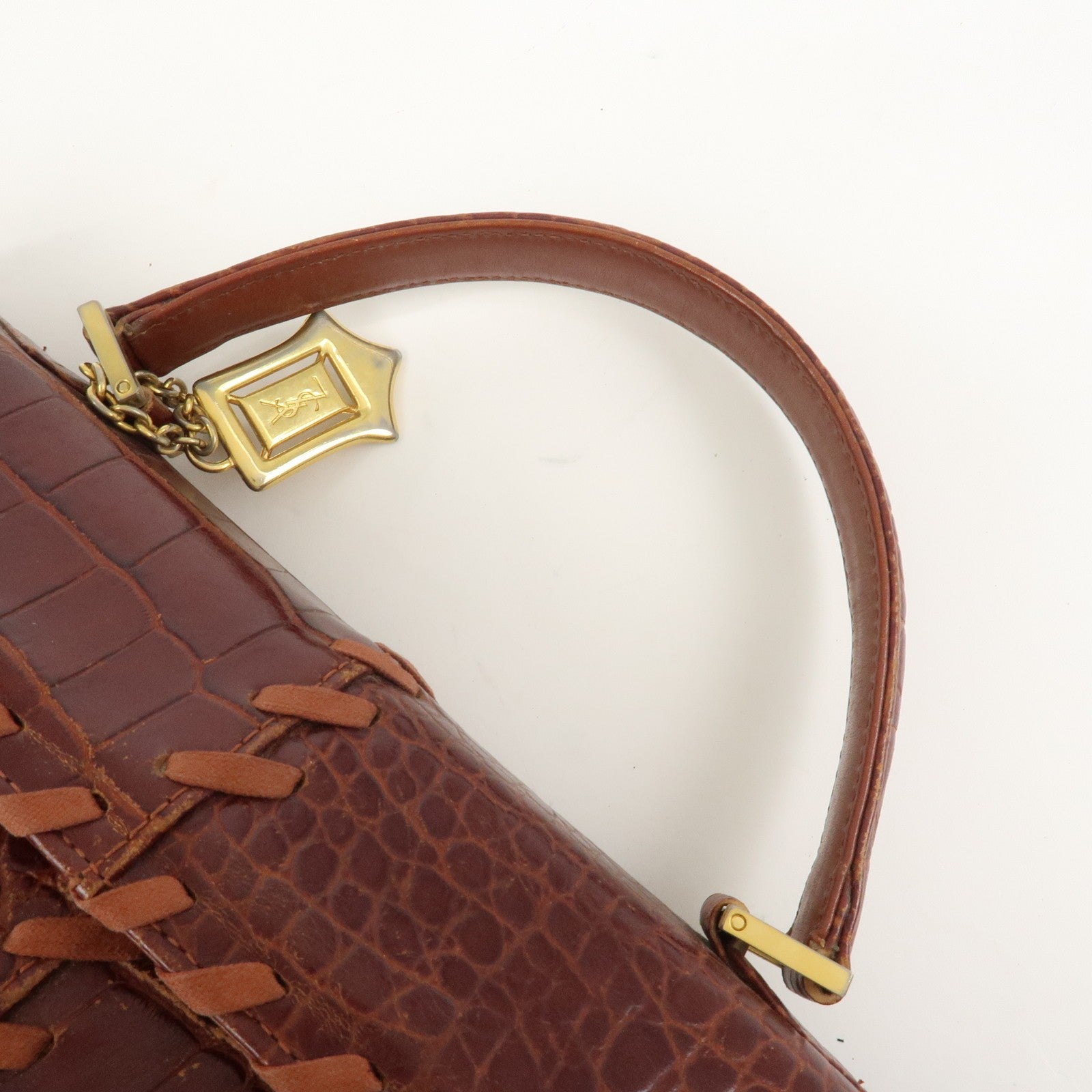 Saint Laurent Paris Embossed Leather Hand Bag - Red Brown, Leather
