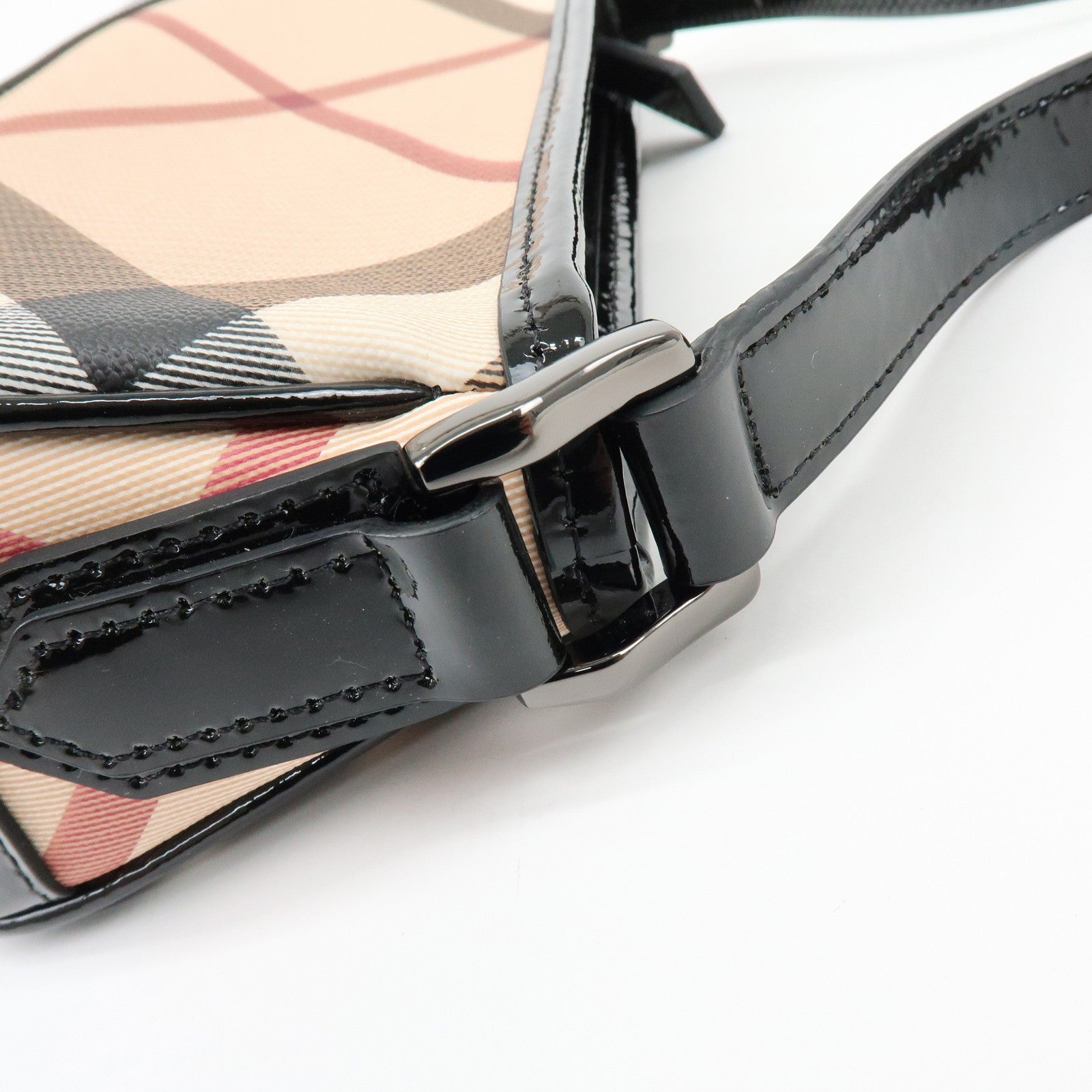Burberry Nova Plaid Hand Bag - Beige, Black, PVC, Patent Leather