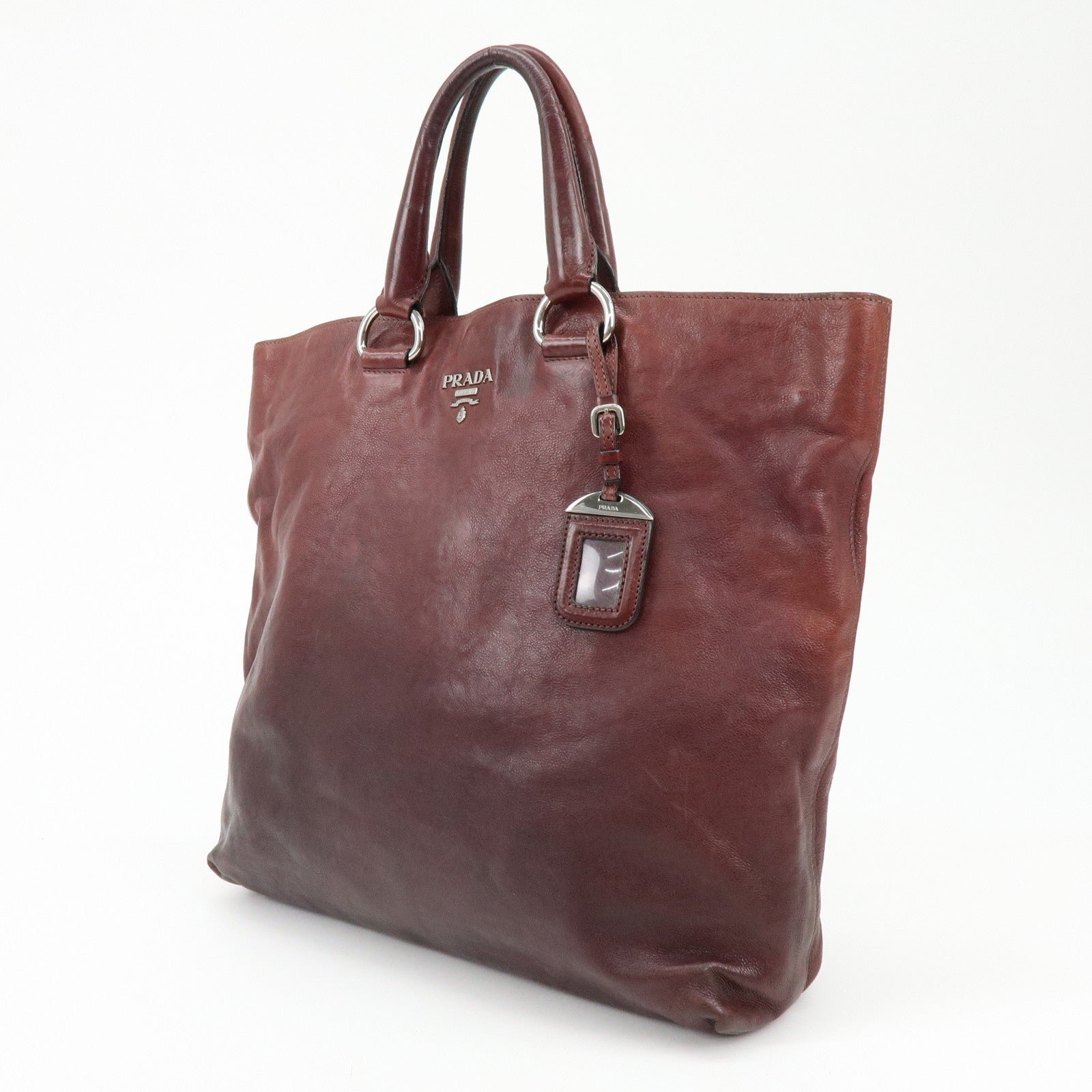 Prada Triangle Logo Tote Bag - Bordeaux, Leather