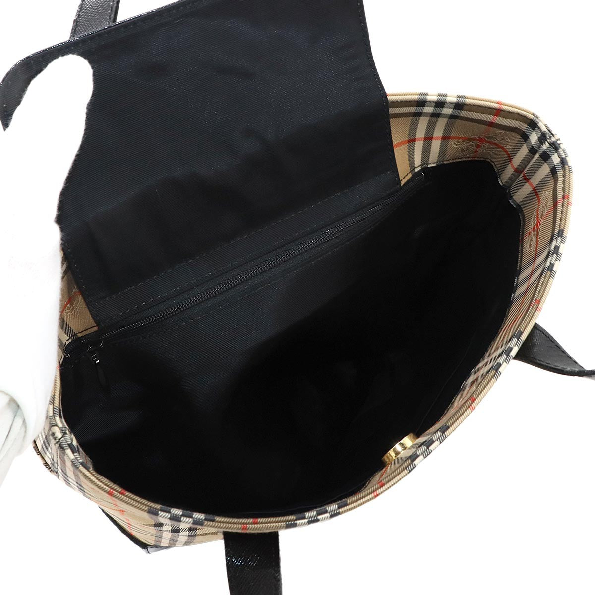 Burberry Plaid Tote Bag - Brown, Black, Canvas, Leather