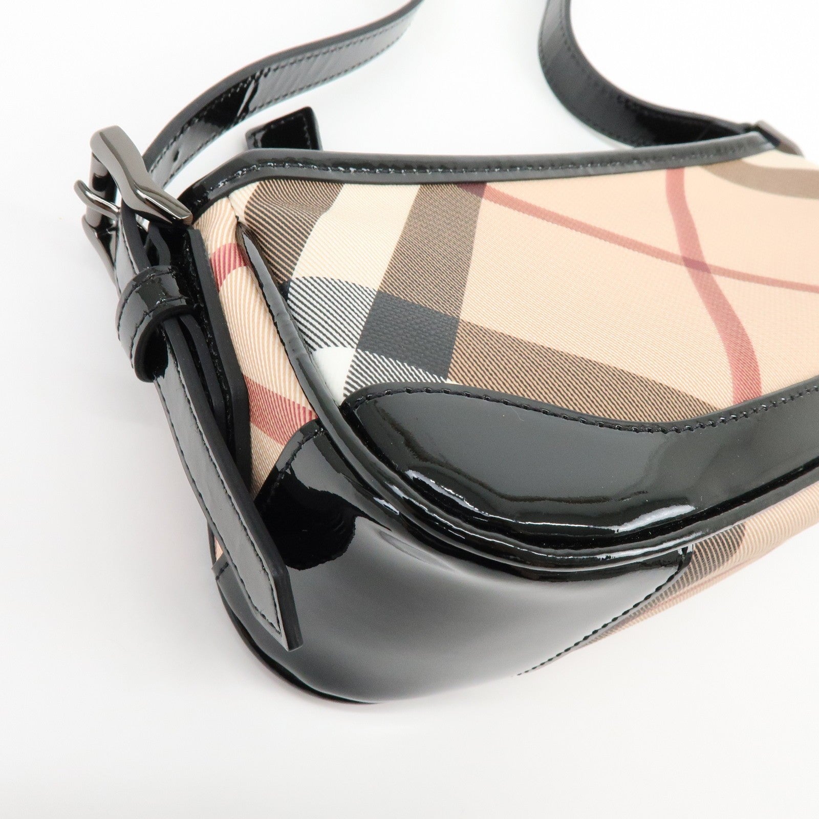 Burberry Nova Plaid Hand Bag - Beige, Black, PVC, Patent Leather