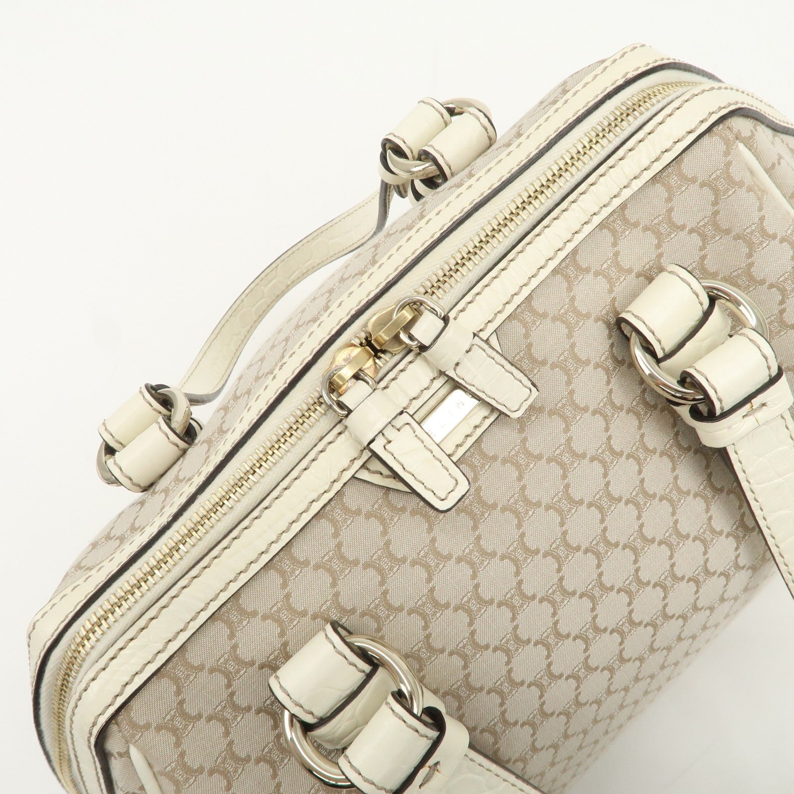 Celine Macadam Boston Hand Bag - Beige Ivory, Canvas Leather
