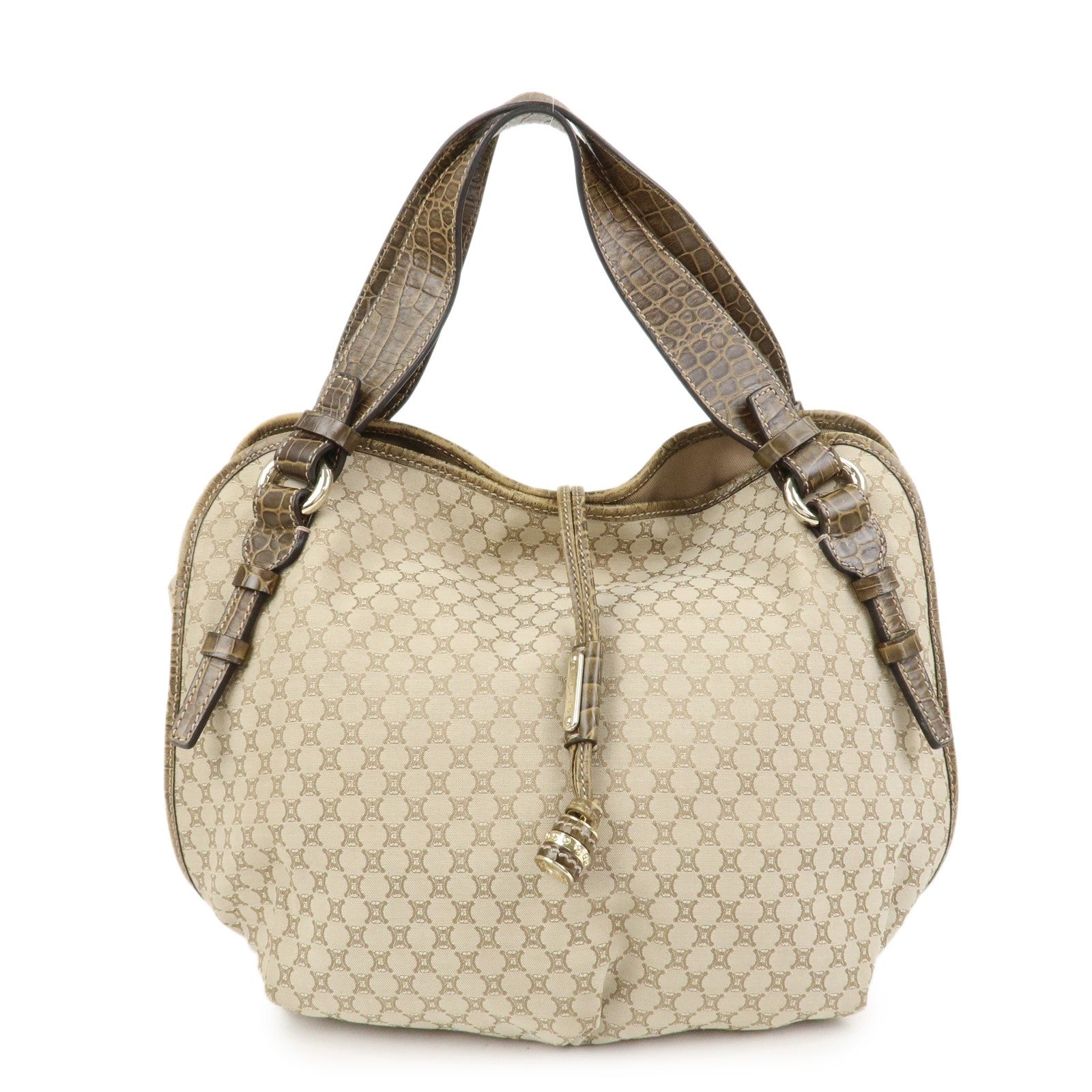 Celine Macadam Logo Shoulder Bag - Beige, Canvas and Embossed Leather