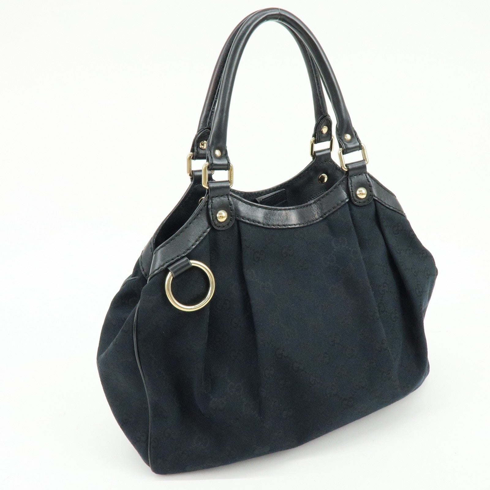 GUCCI Sukey GG Canvas Leather Tote Bag Hand Bag Black