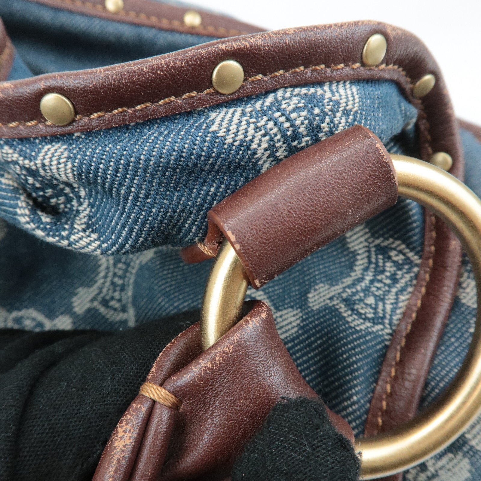 Celine Macadam Denim Leather Bitter Sweet Shoulder Bag - Blue/Brown, Denim/Leather