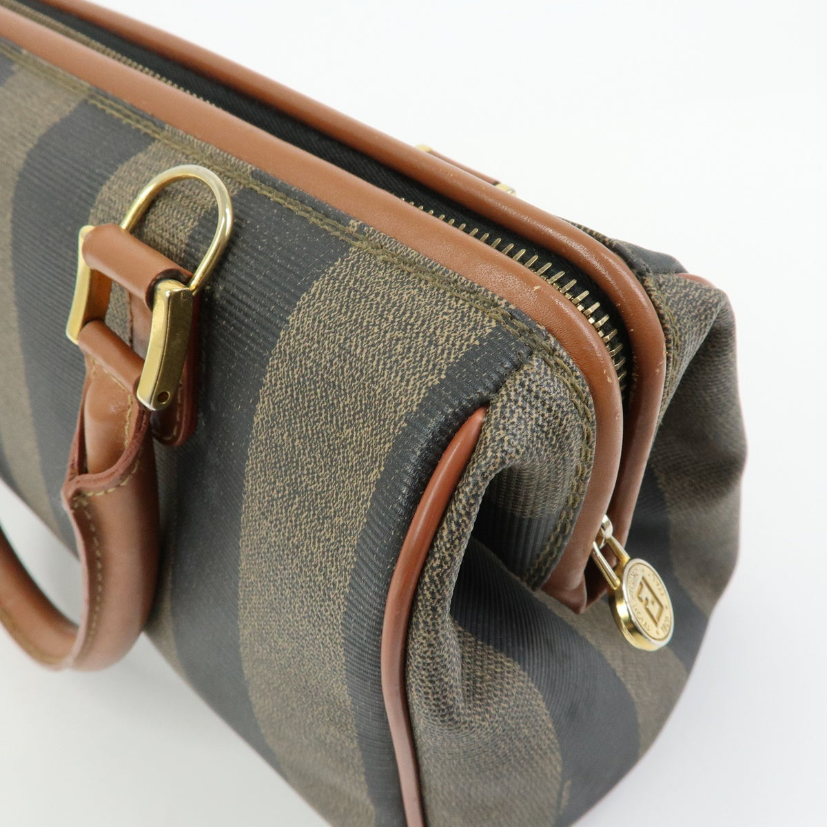 Fendi Pequin Boston Bag - Brown Beige Black, PVC Leather