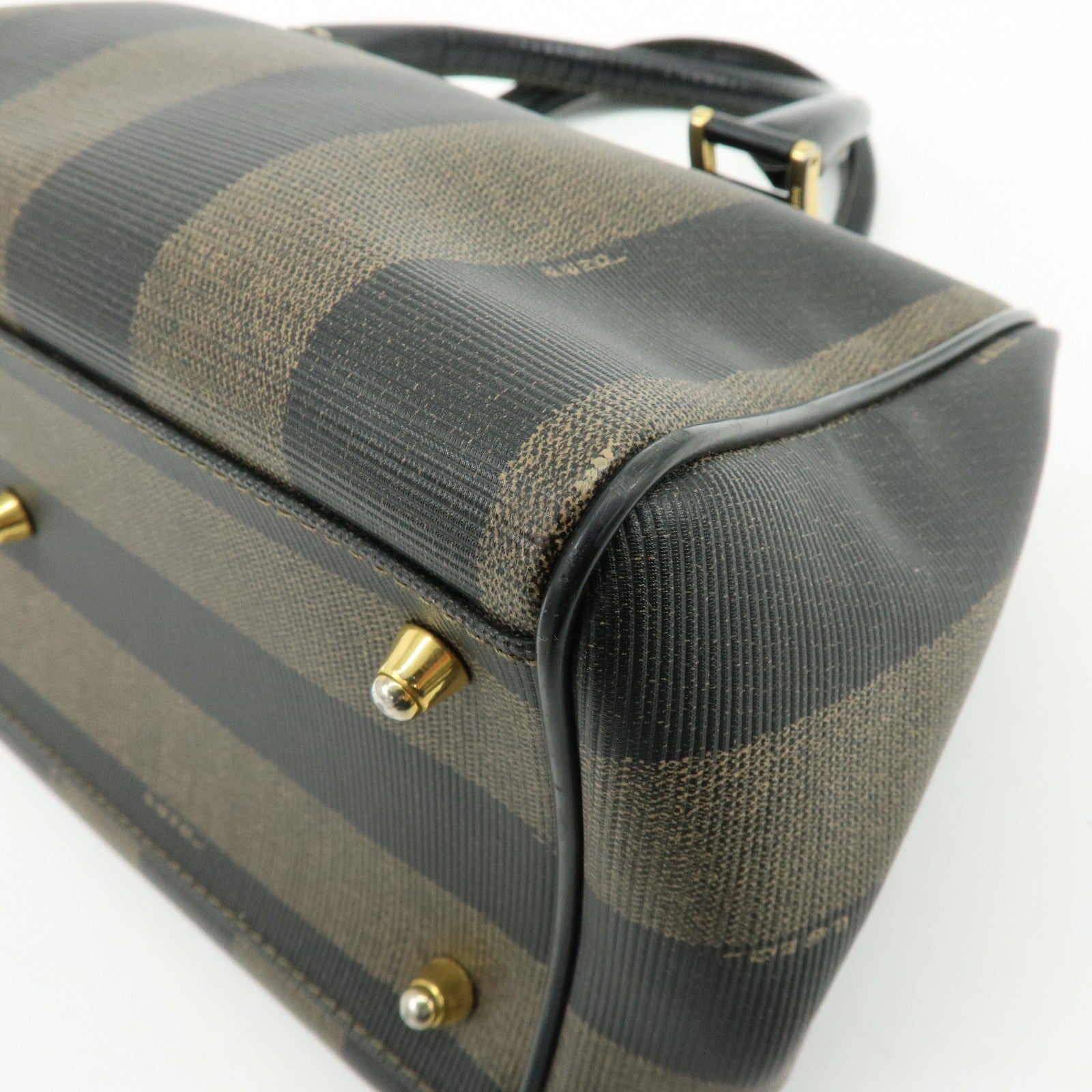 Fendi Pequin Boston Hand Bag - Black, Brown, PVC, Leather