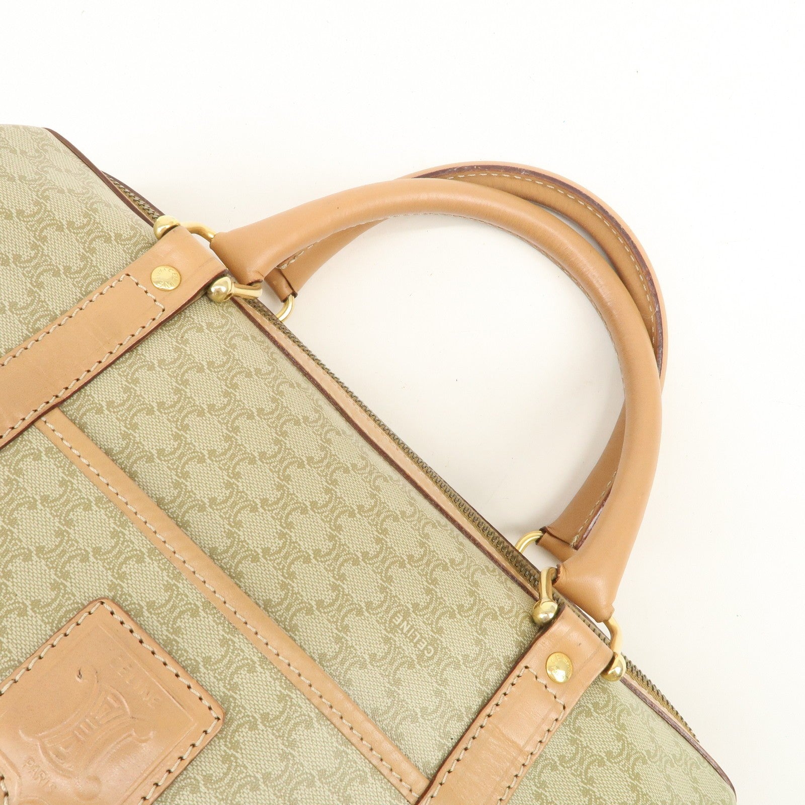 Celine Macadam Logo Boston Hand Bag - Beige, PVC