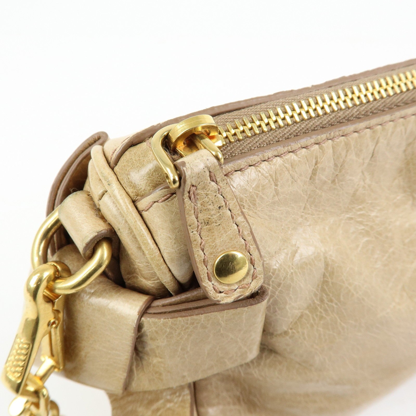 Miu Miu Double Sided Ribbons Handbag - Beige, Leather