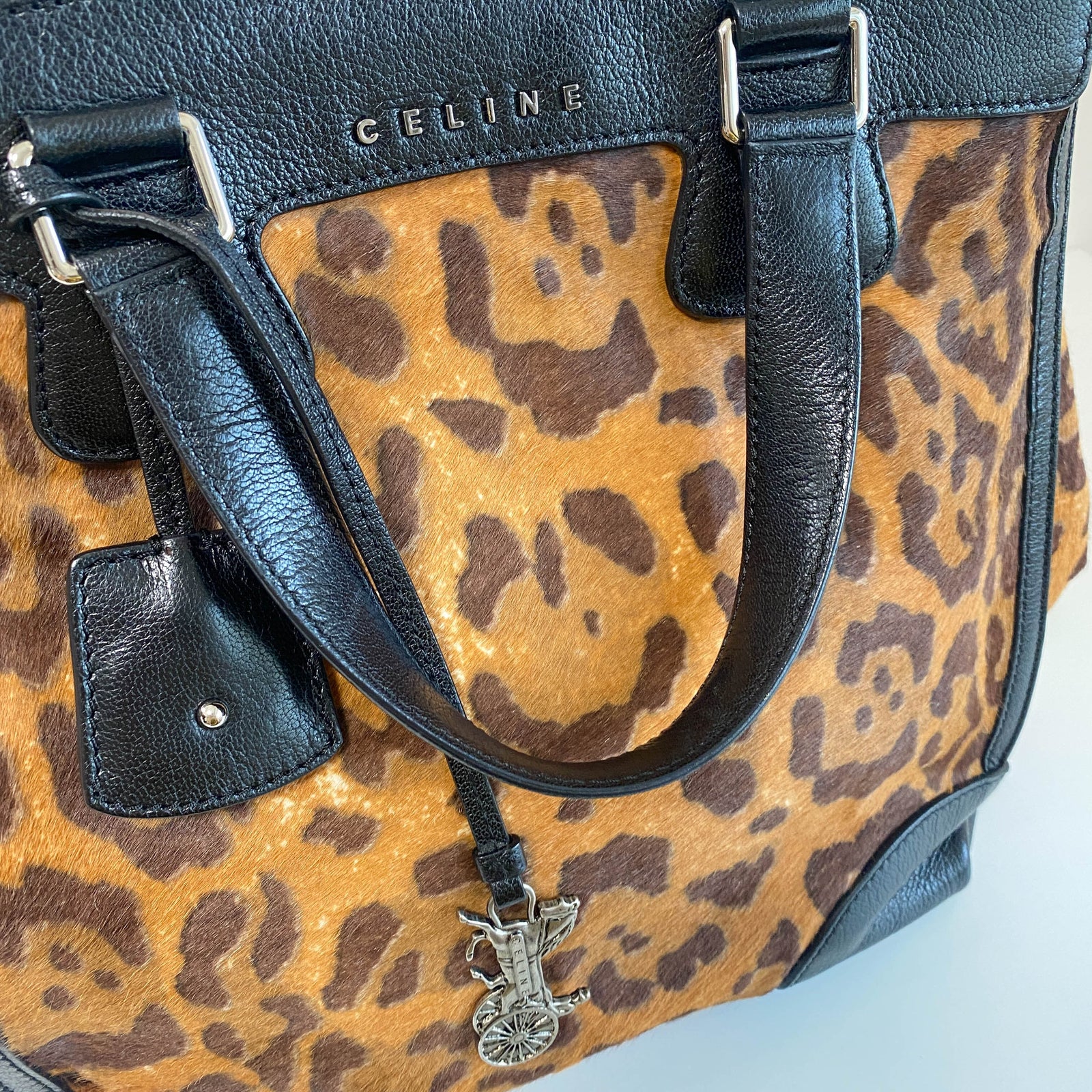 Celine Leopard Top Handle Bag - Brown, Pony Hair
