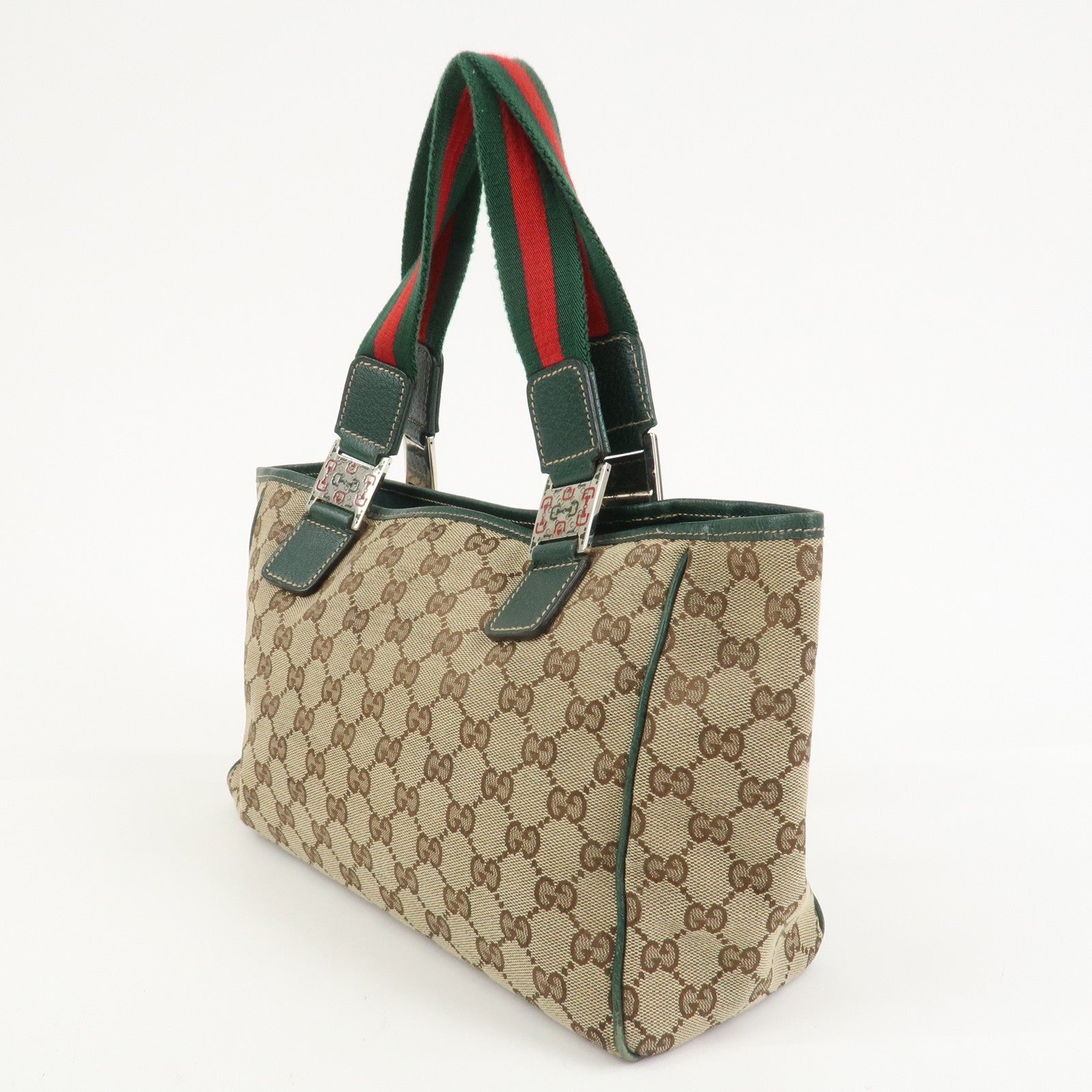 Gucci Tote Hand Bag - Brown and Green, GG Canvas and Leather