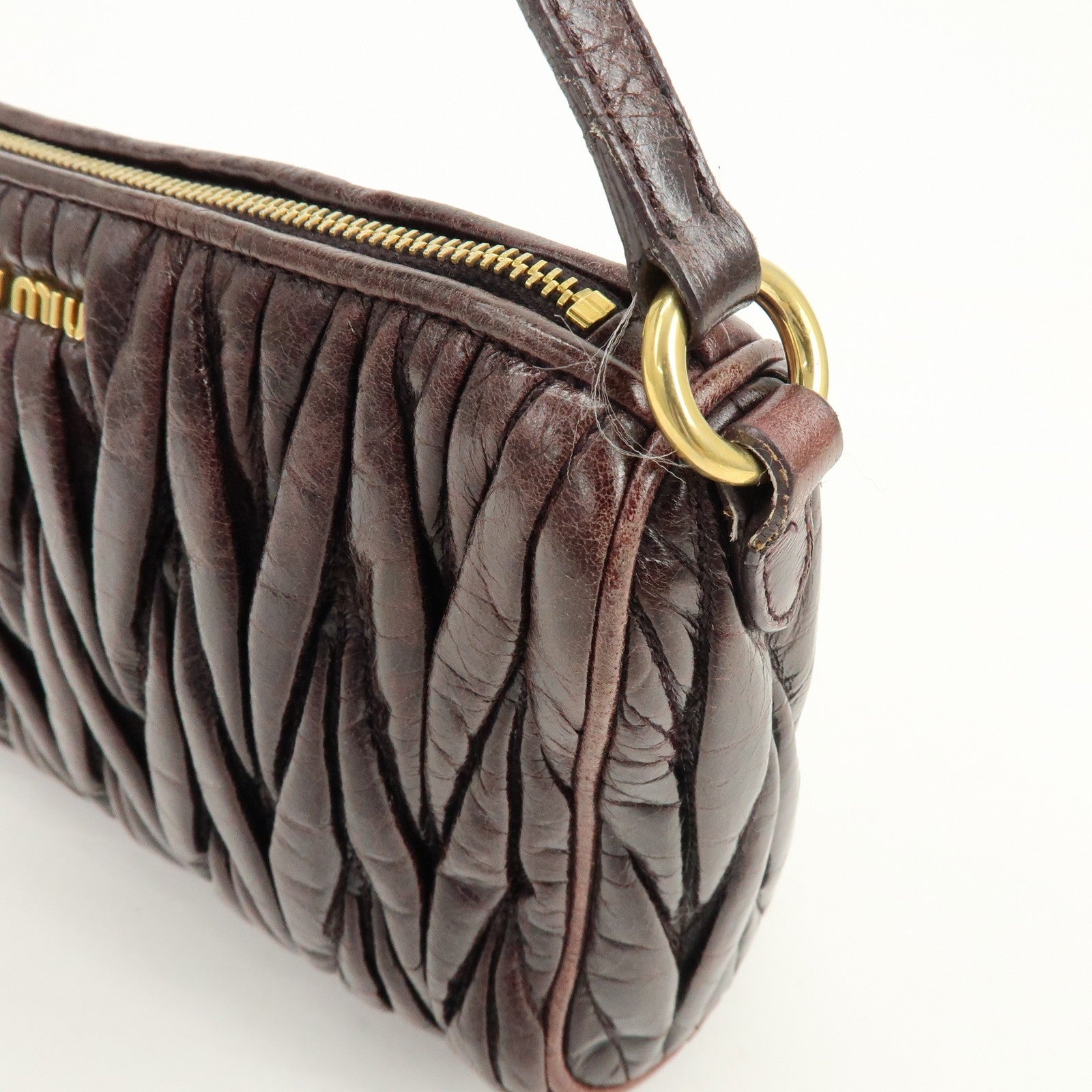 Miu Miu Matelasse Gathered Hand Bag - Brown, Leather