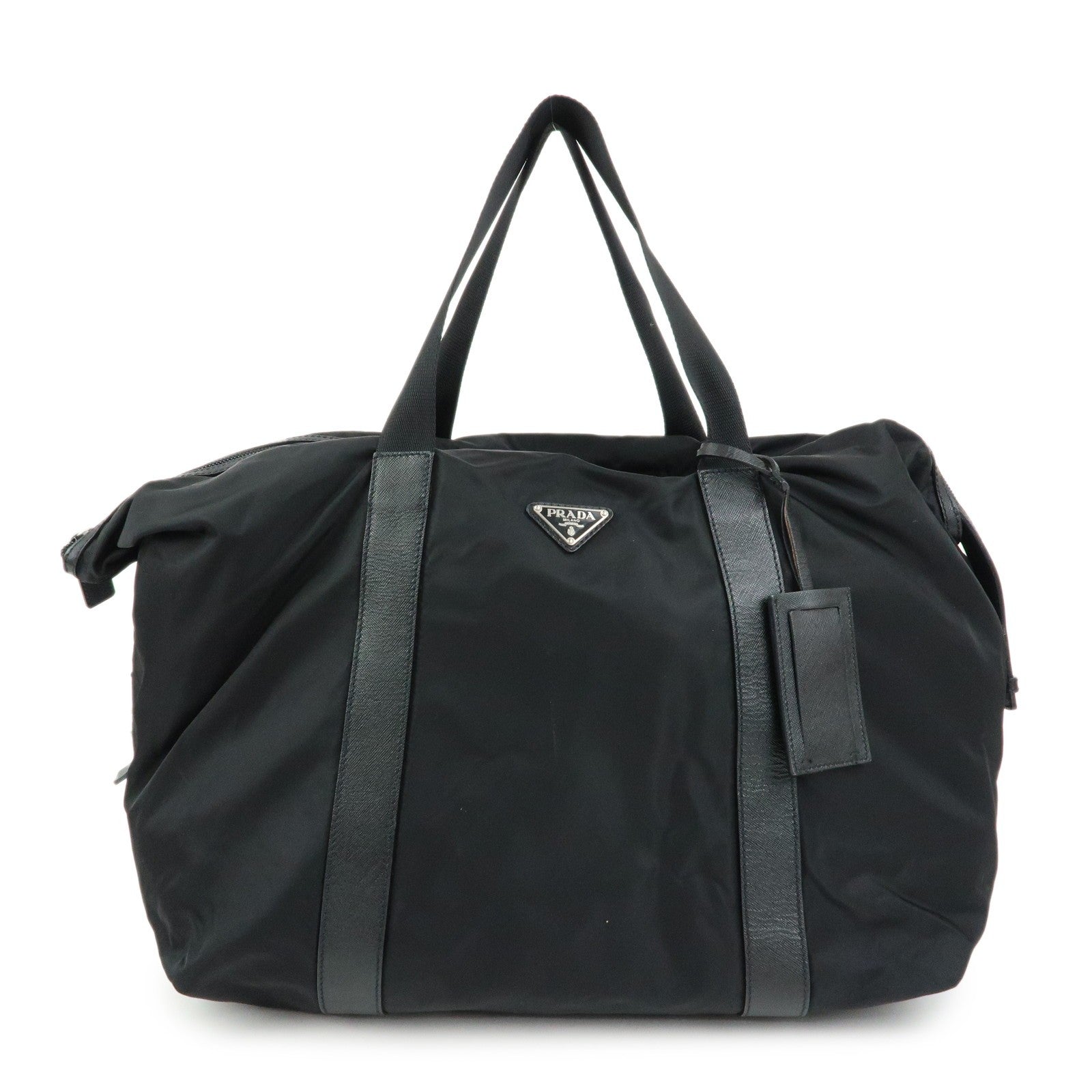 Prada Triangle Logo Boston Hand Bag - Black, Nylon