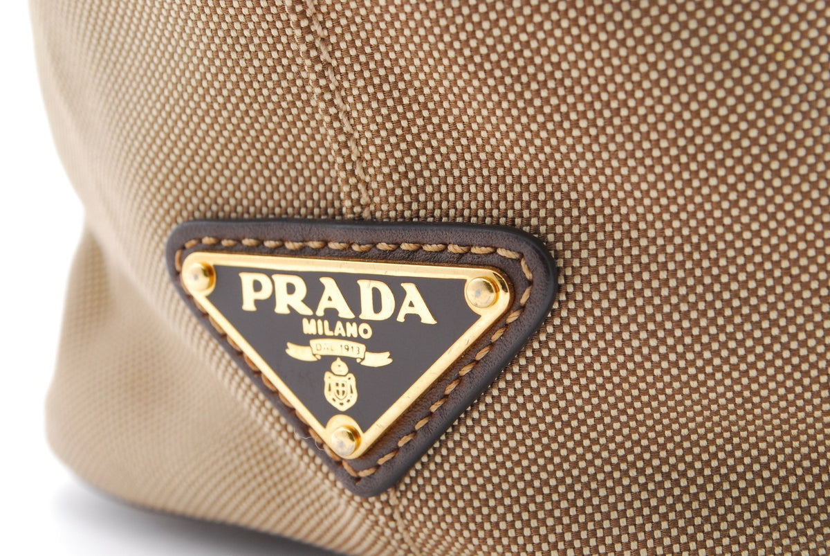 Prada Triangle Logo Tote Bag - Brown, Canvas