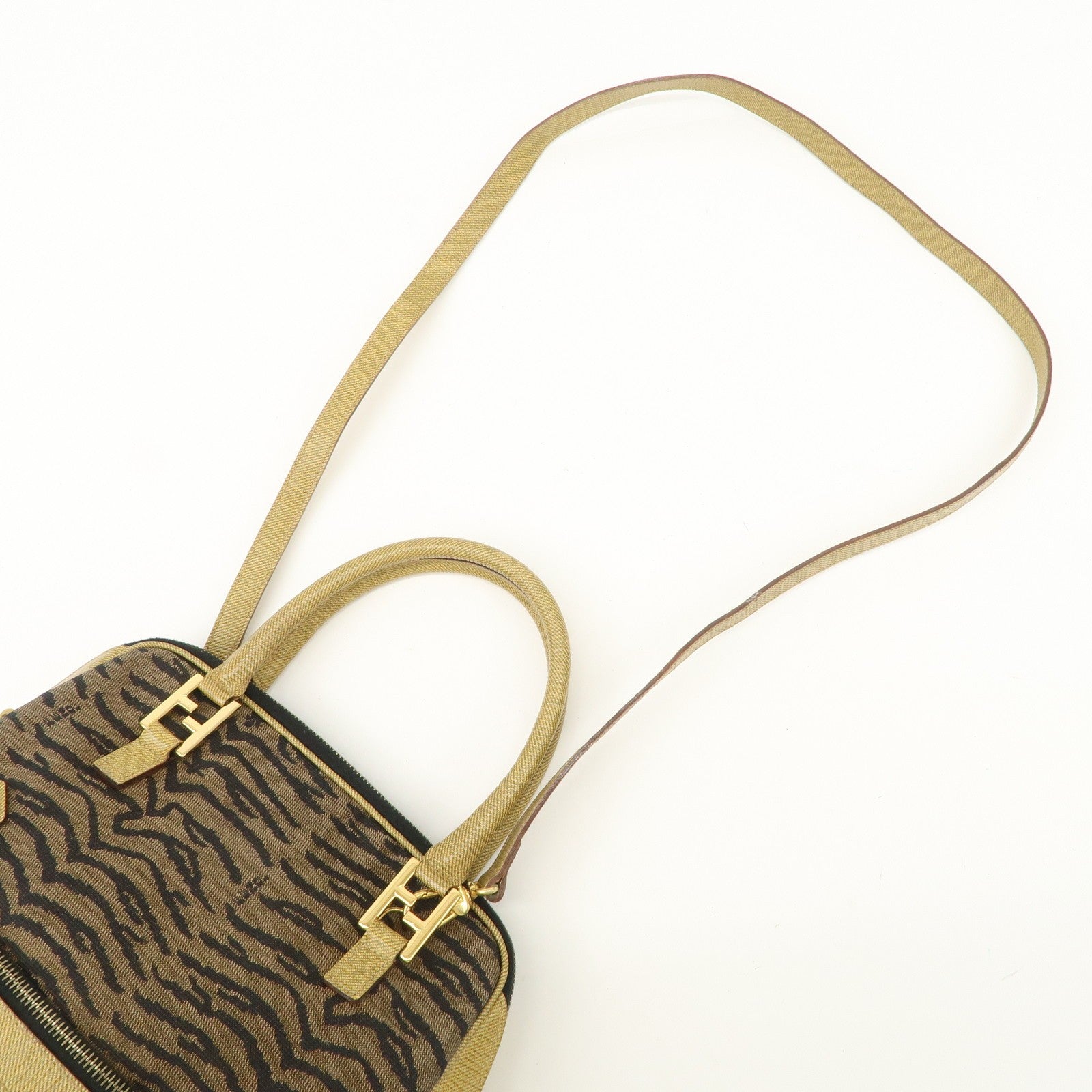 Fendi 2Way Hand Bag - Zebra Print Black Brown, Leather Canvas