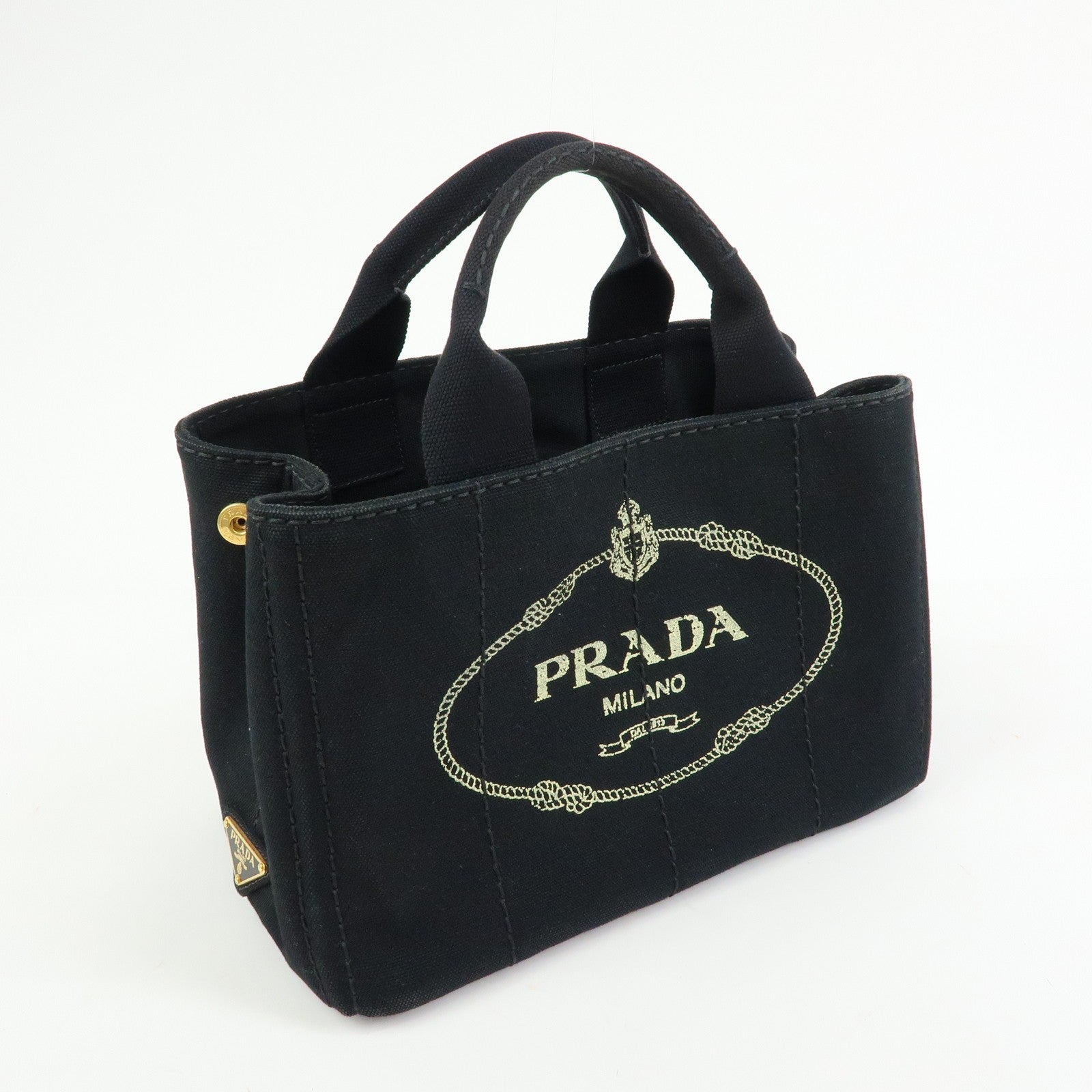 PRADA Canapa Triangle Logo Tote Bag - Black, Canvas