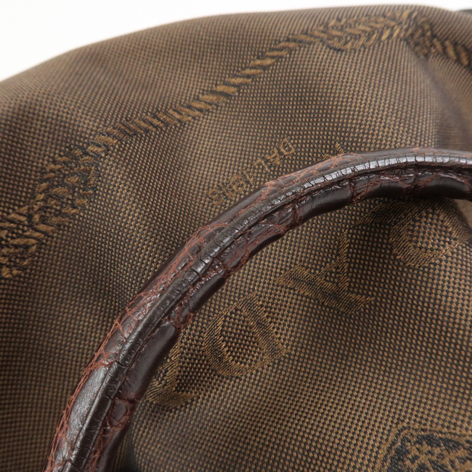Prada 2Way Shoulder Bag - Brown, Canvas and Embossed Leather