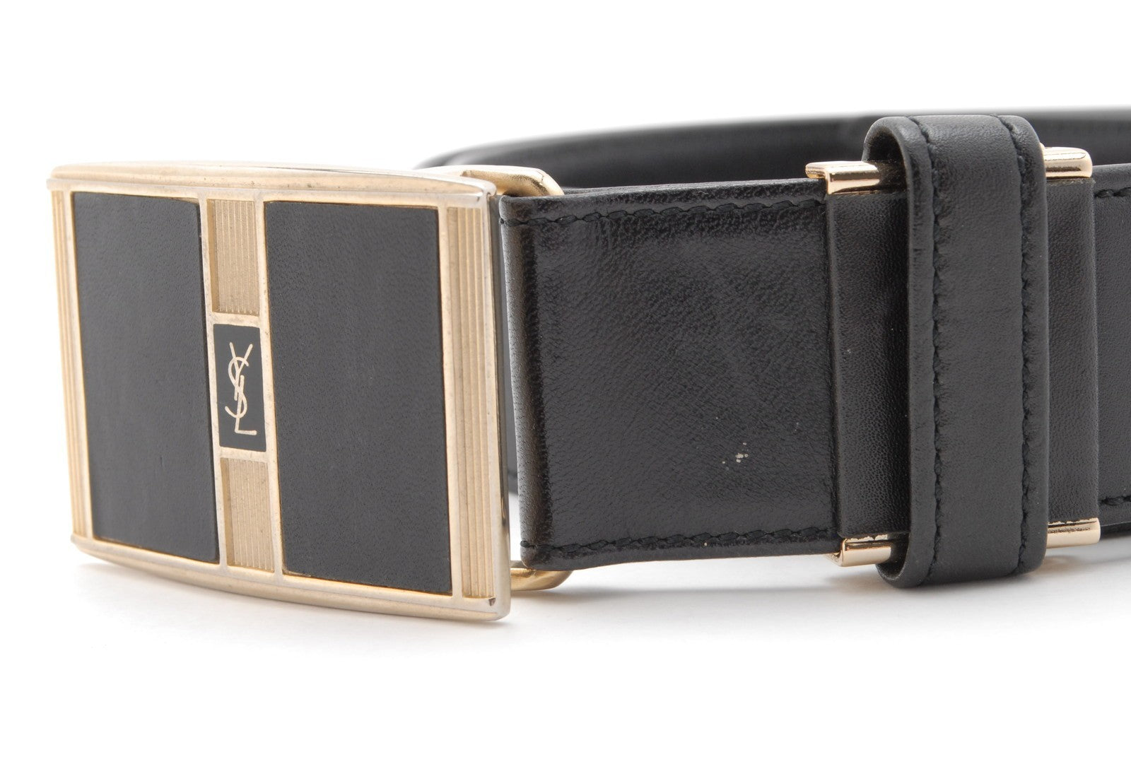Saint Laurent Vintage YSL Logo Buckle Belt - Black, Leather