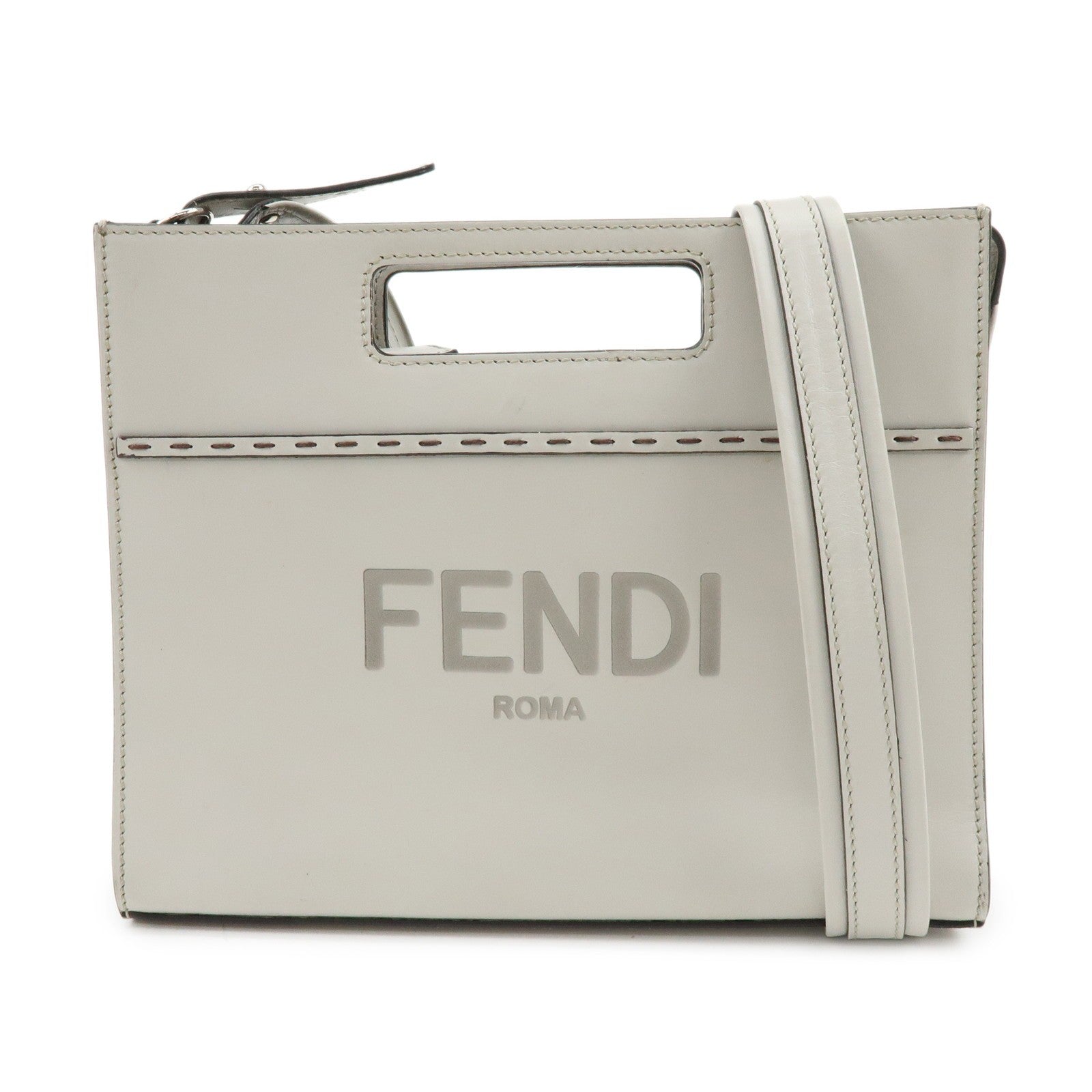 Fendi Logo Shoulder Bag - Light Grey, Leather