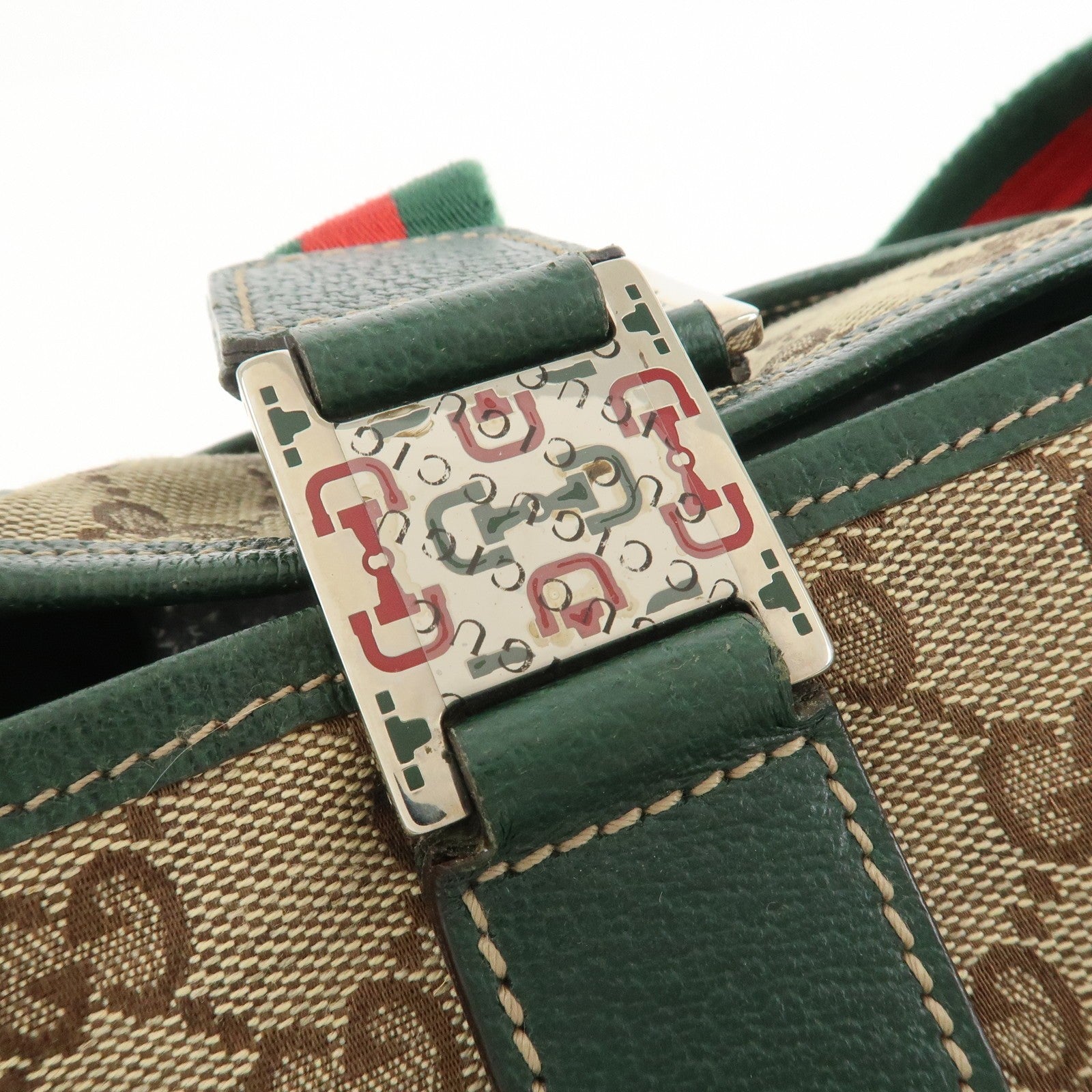 Gucci Tote Hand Bag - Brown and Green, GG Canvas and Leather