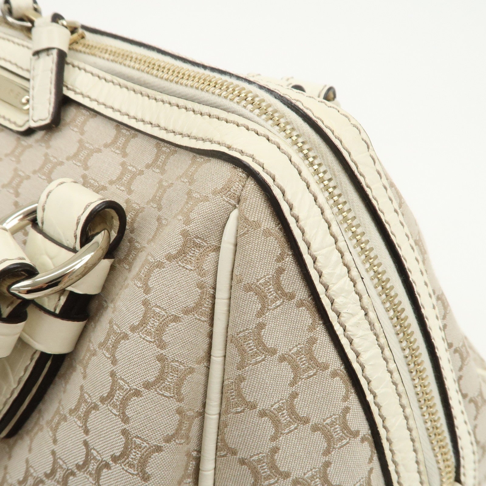 Celine Macadam Boston Hand Bag - Beige Ivory, Canvas Leather