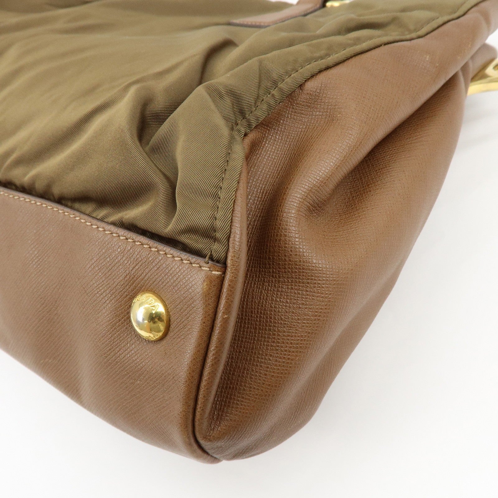 Prada Triangle Logo 2Way Bag - Khaki Brown, Nylon Saffiano Leather