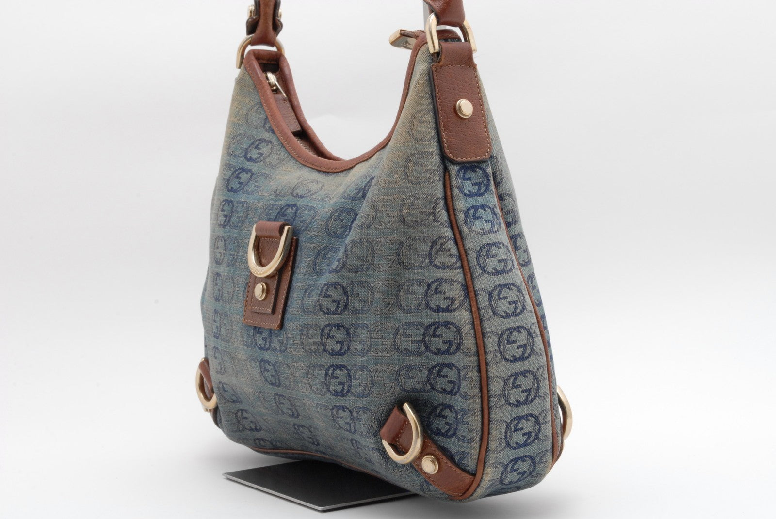 Gucci Denim Abbey D-Ring Shoulder Bag - Blue Brown, Canvas Leather