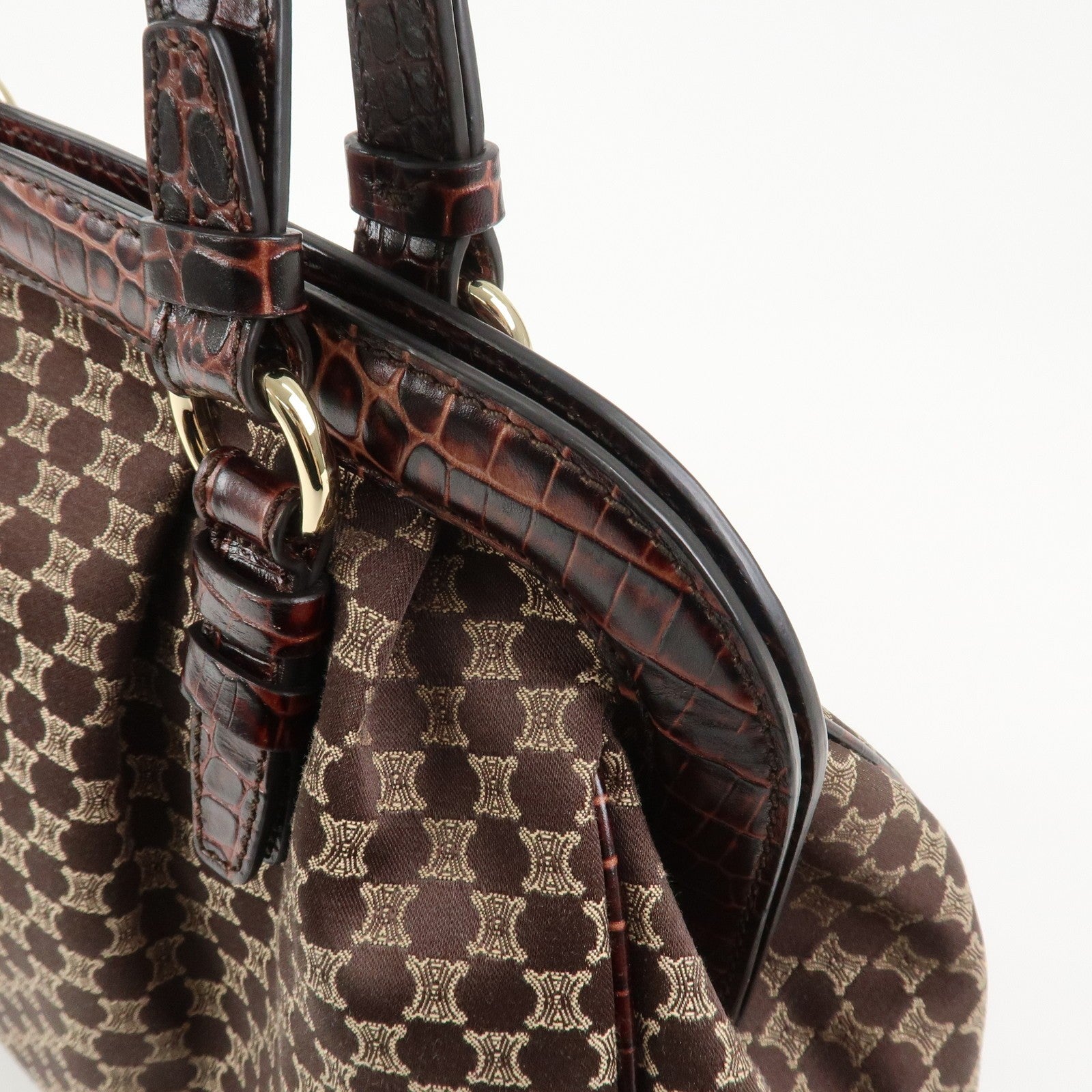 Celine Macadam Canvas Emboss Leather Shoulder Bag - Dark Brown, Canvas Leather