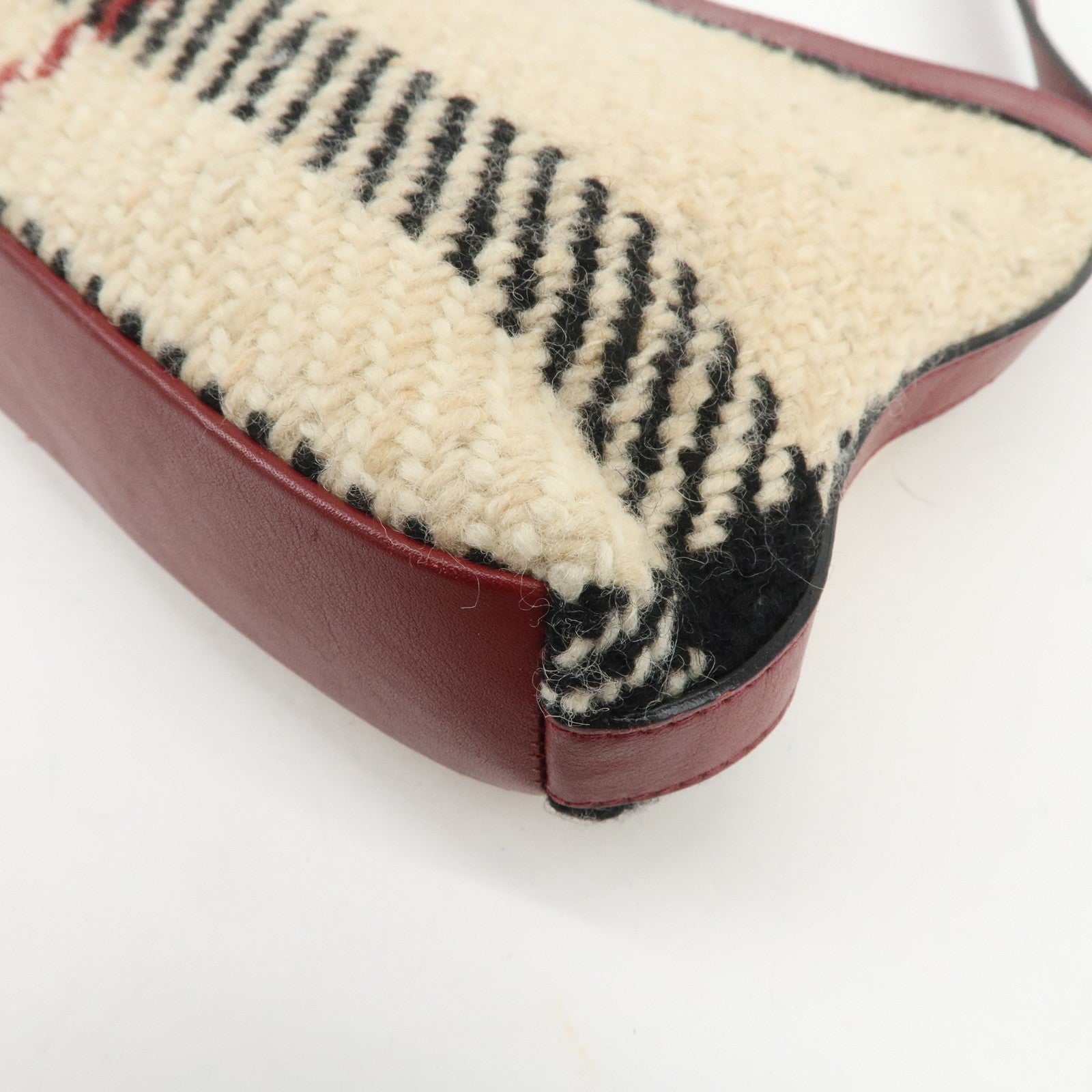 Burberry Hand Bag - Wine Red, Beige, Wool, Leather