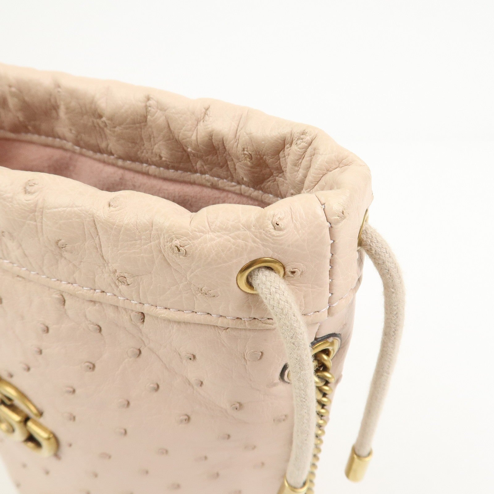 Gucci GG Marmont Mini Bucket Chain Bag - Ivory, Ostrich Leather
